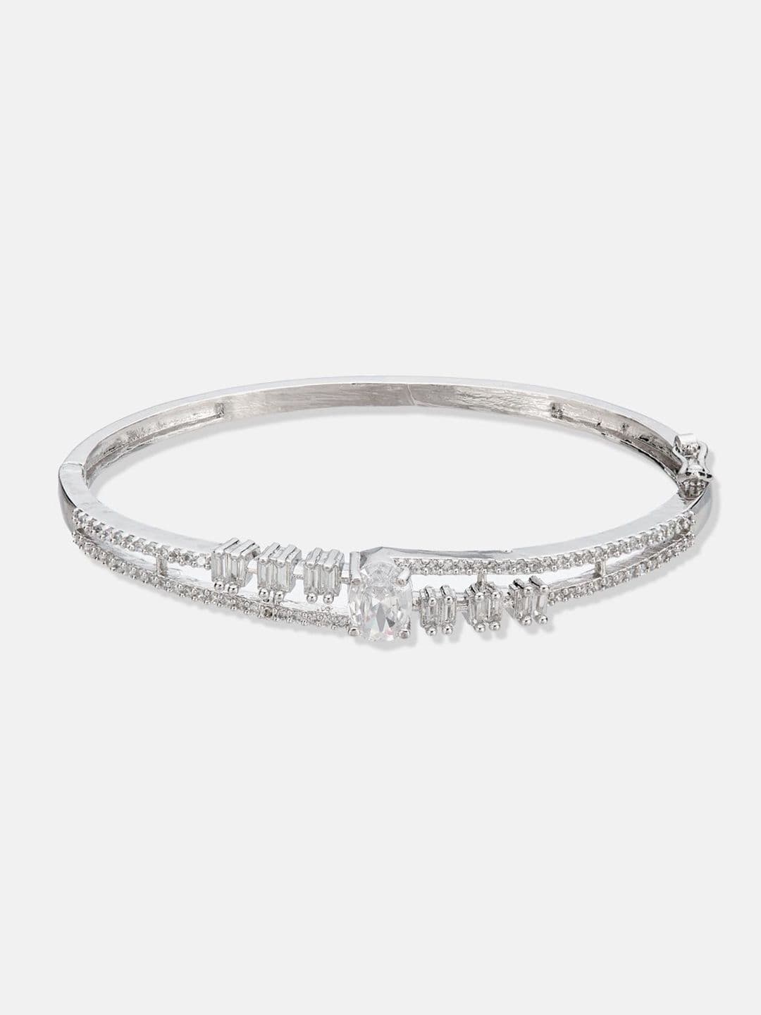 ATIBELLE Women 2 Brass Cubic Zirconia Silver-Plated Bangle-Style Bracelet thumbnail 3