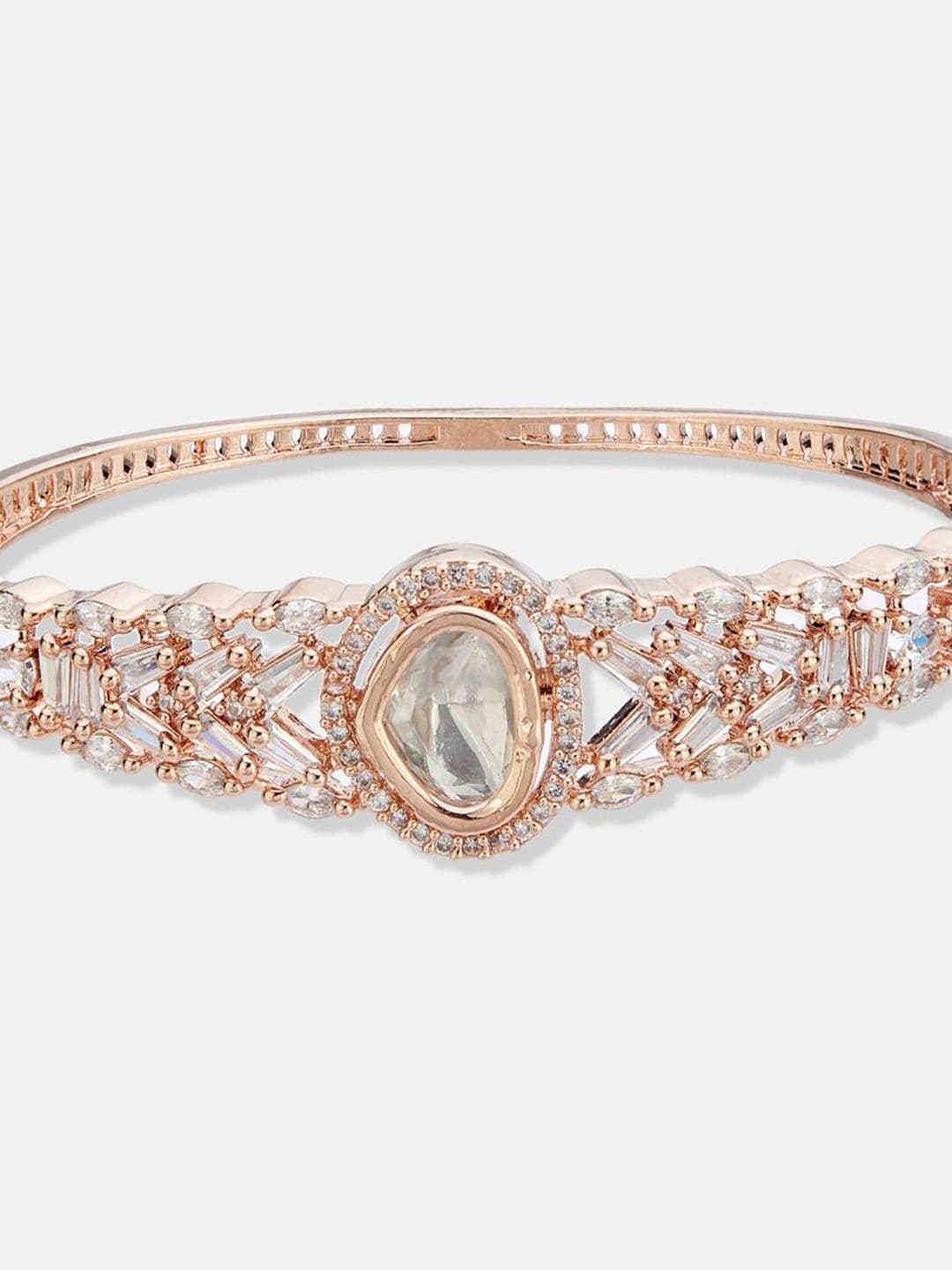 ATIBELLE Women 2 Brass Cubic Zirconia Rose Gold-Plated Bangle-Style Bracelet thumbnail 4