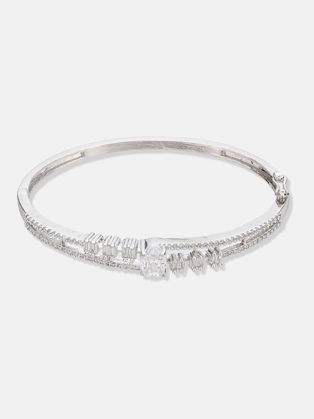 ATIBELLE Women 2 Brass Cubic Zirconia Silver-Plated Bangle-Style Bracelet thumbnail 4