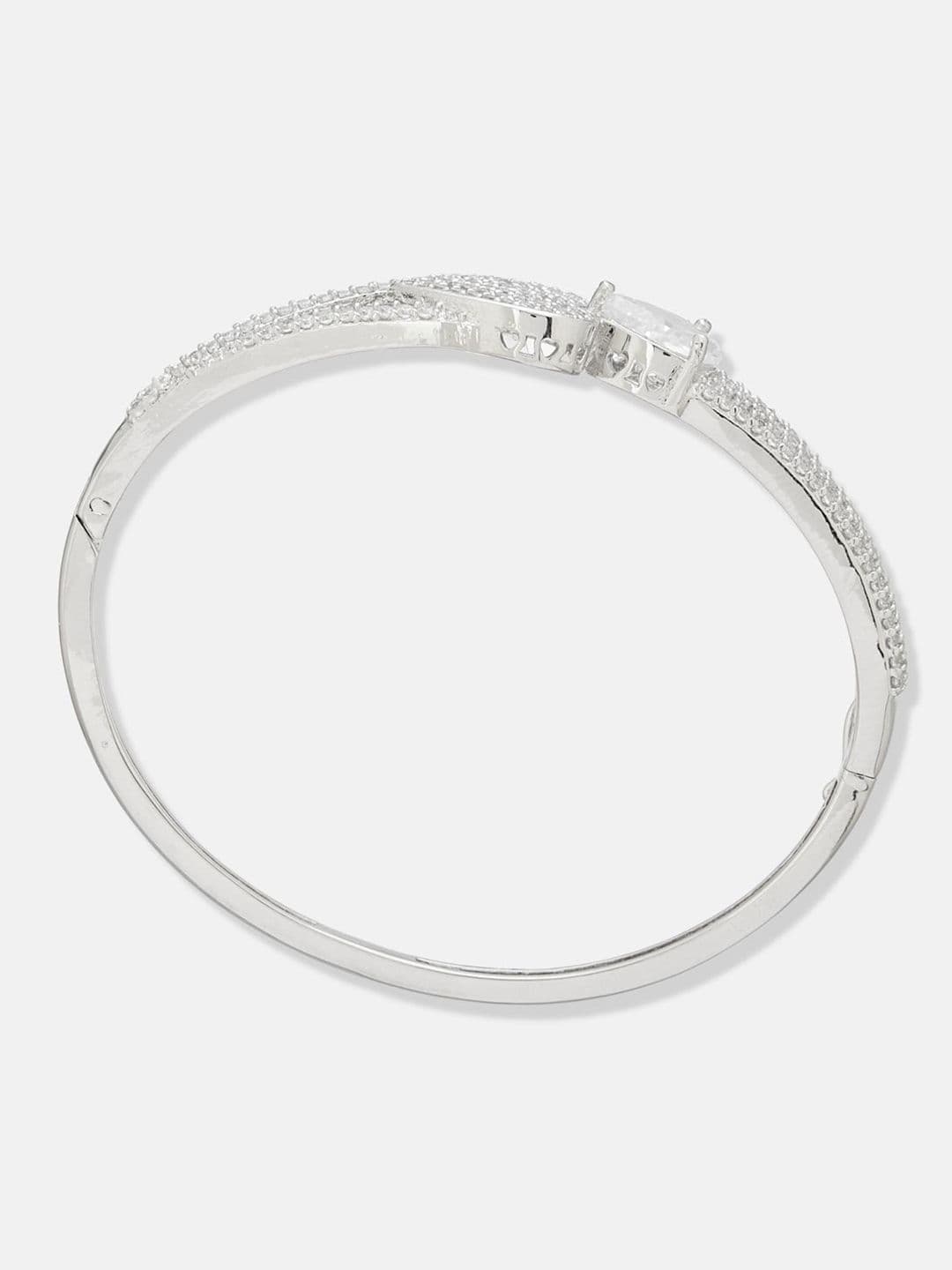 ATIBELLE Women 2 Brass Cubic Zirconia Silver-Plated Bangle-Style Bracelet thumbnail 4