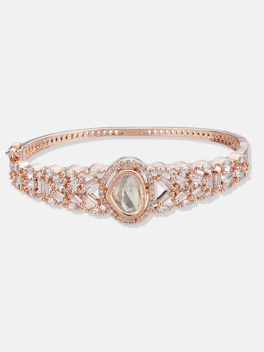 ATIBELLE Women 2 Brass Cubic Zirconia Rose Gold-Plated Bangle-Style Bracelet thumbnail 3