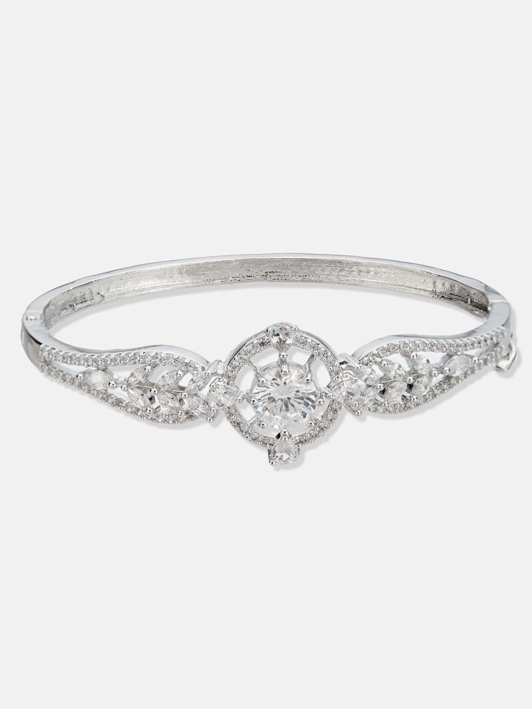 ATIBELLE Women 2 Brass Cubic Zirconia Silver-Plated Bangle-Style Bracelet thumbnail 3