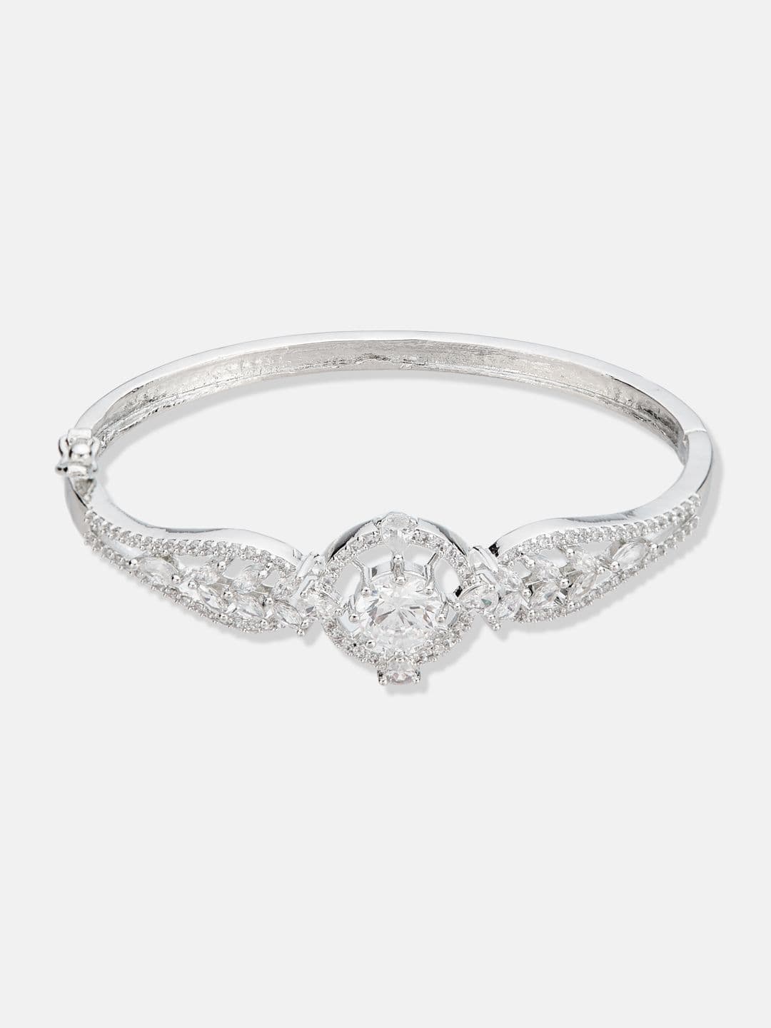 ATIBELLE Women 2 Brass Cubic Zirconia Silver-Plated Bangle-Style Bracelet thumbnail 2