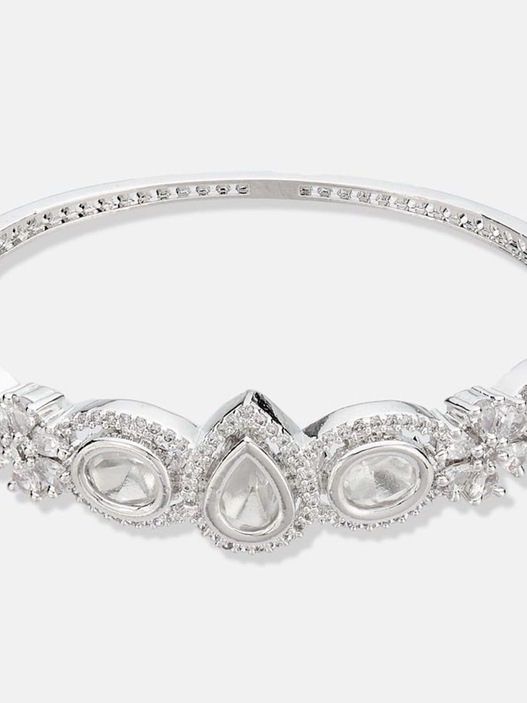 ATIBELLE Women 2 Brass Cubic Zirconia Silver-Plated Bangle-Style Bracelet thumbnail 6