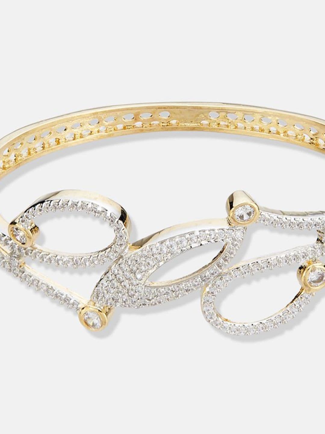 ATIBELLE Women 2 Brass Cubic Zirconia Silver-Plated Cuff Bracelet thumbnail 6