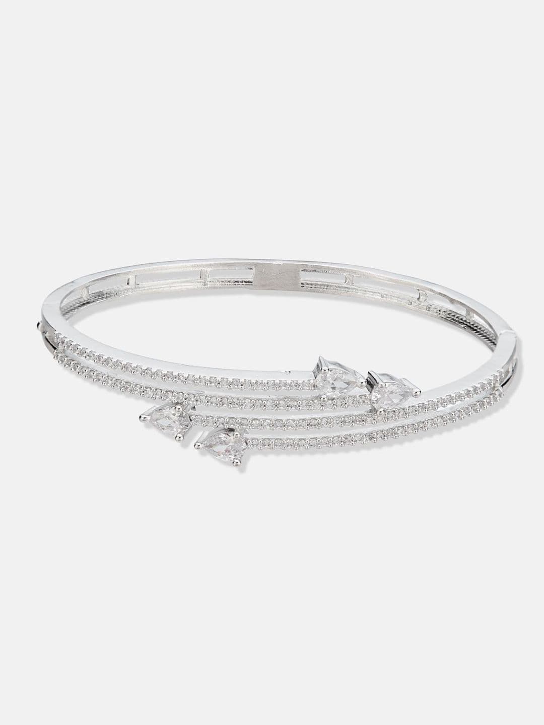 ATIBELLE Women 2 Brass Cubic Zirconia Silver-Plated Bangle-Style Bracelet thumbnail 3