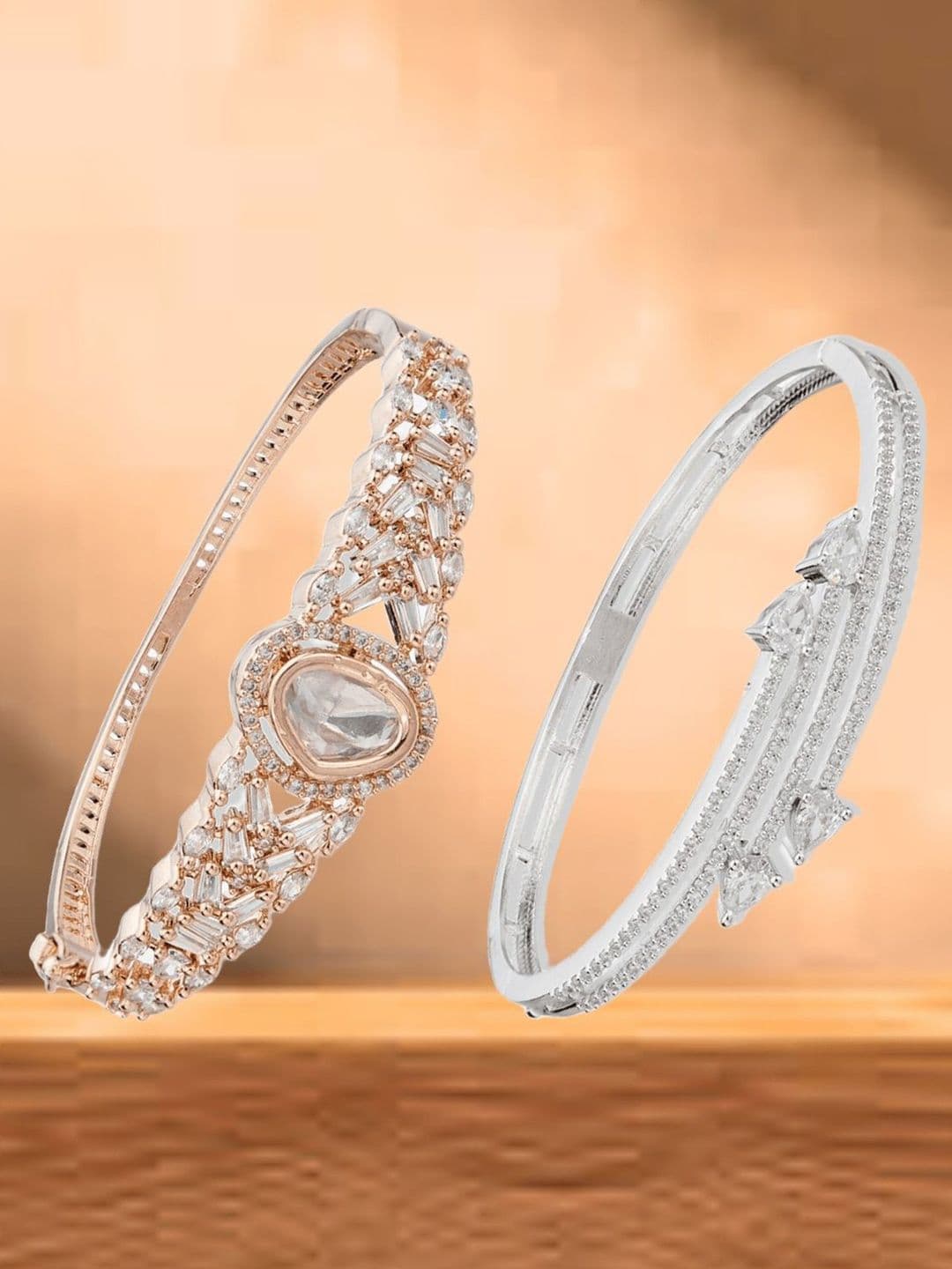 ATIBELLE Women 2 Brass Cubic Zirconia Rose Gold-Plated Link Bracelet