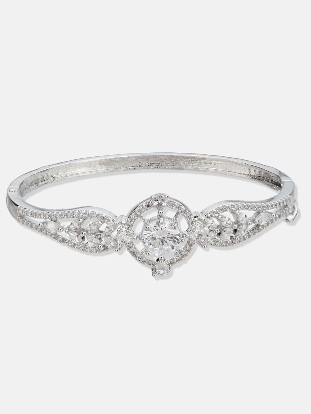 ATIBELLE Women 2 Brass Cubic Zirconia Silver-Plated Bangle-Style Bracelet thumbnail 4