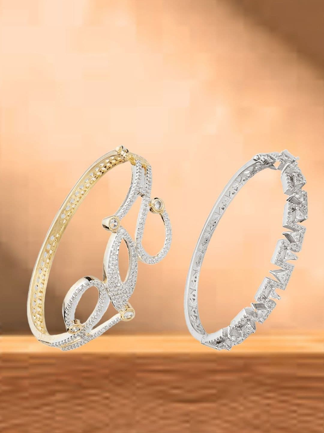 ATIBELLE Women 2 Brass Cubic Zirconia Silver-Plated Link Bracelet