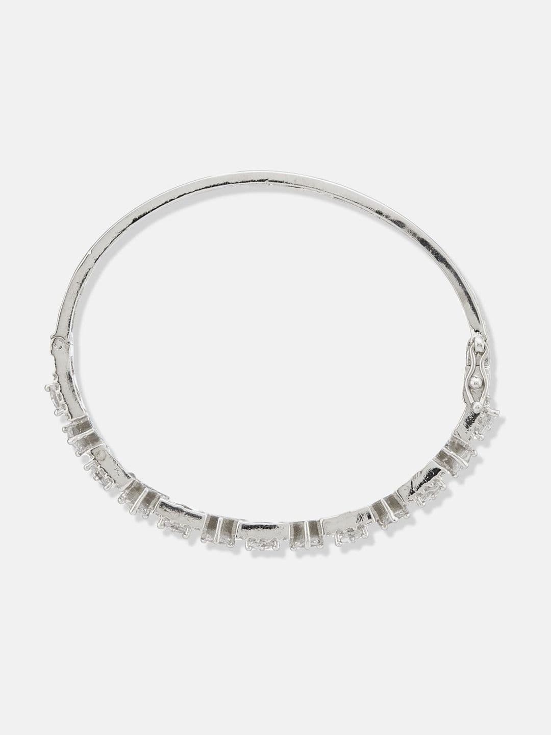 ATIBELLE Women 2 Brass Cubic Zirconia Silver-Plated Bangle-Style Bracelet thumbnail 5