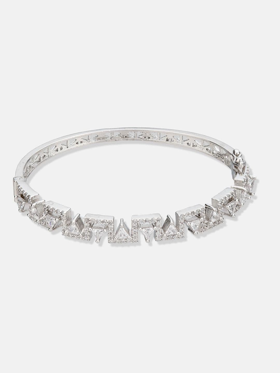 ATIBELLE Women 2 Brass Cubic Zirconia Silver-Plated Bangle-Style Bracelet thumbnail 2