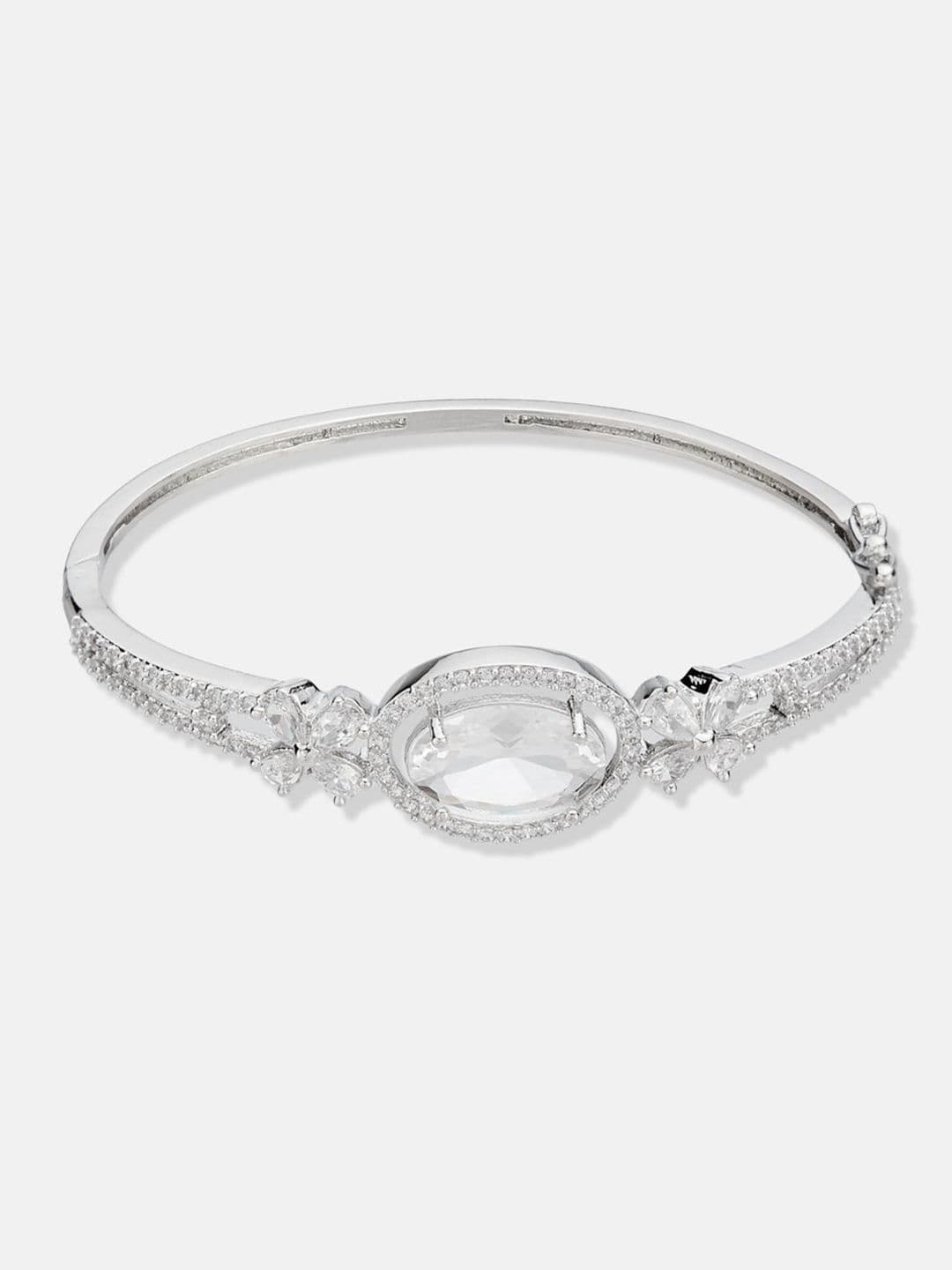 ATIBELLE Women 2 Brass Cubic Zirconia Silver-Plated Bangle-Style Bracelet thumbnail 5