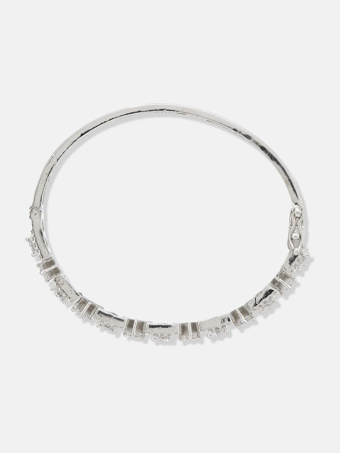 ATIBELLE Women 2 Brass Cubic Zirconia Silver-Plated Bangle-Style Bracelet thumbnail 5