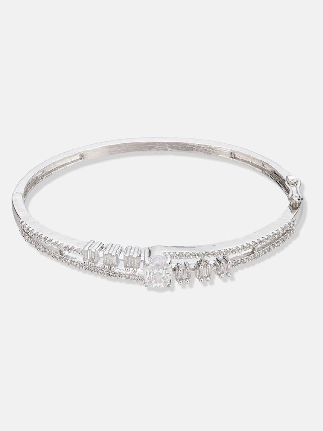 ATIBELLE Women 2 Brass Cubic Zirconia Silver-Plated Bangle-Style Bracelet thumbnail 4