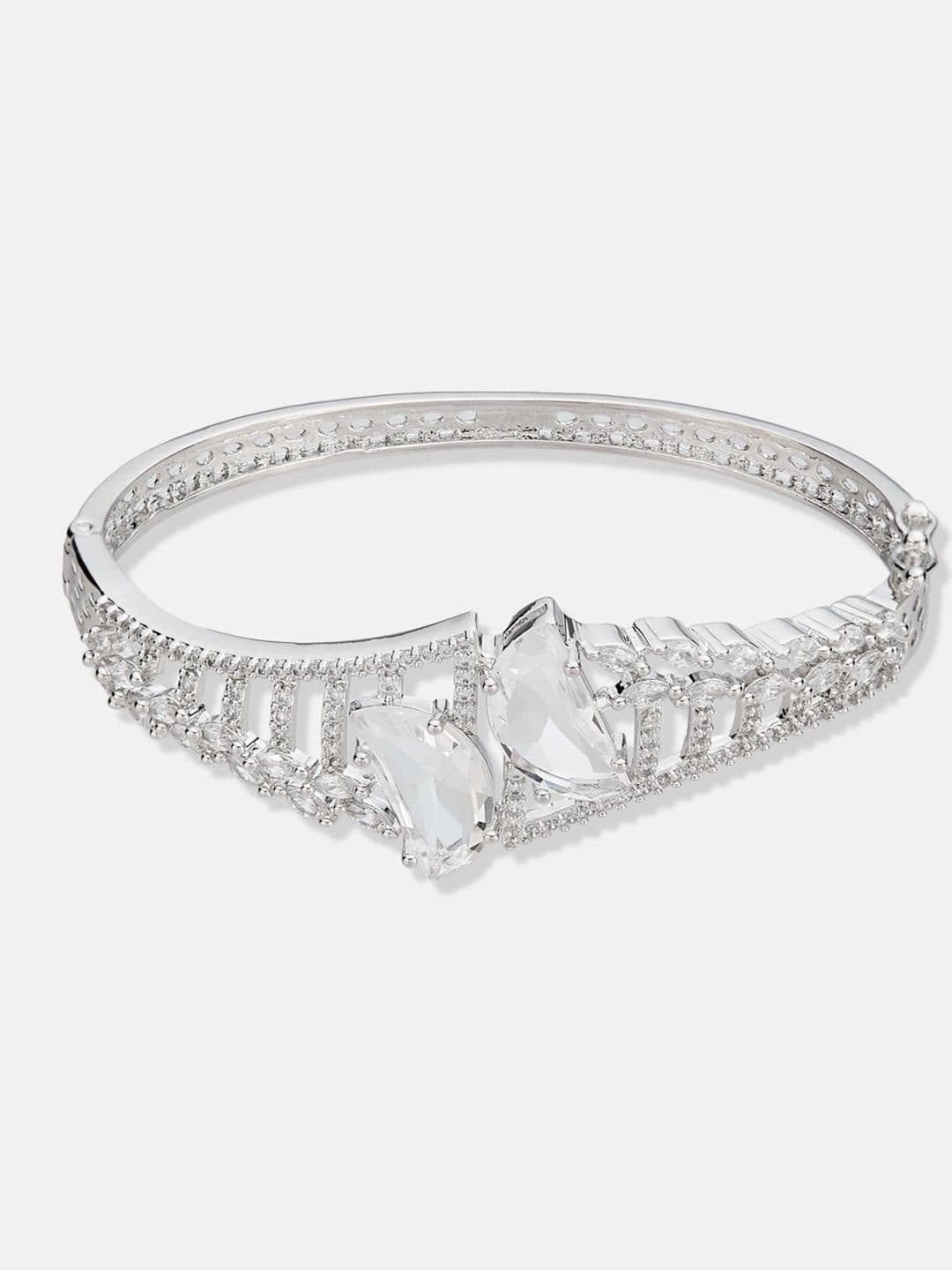 ATIBELLE Women 2 Brass Cubic Zirconia Silver-Plated Cuff Bracelet thumbnail 4