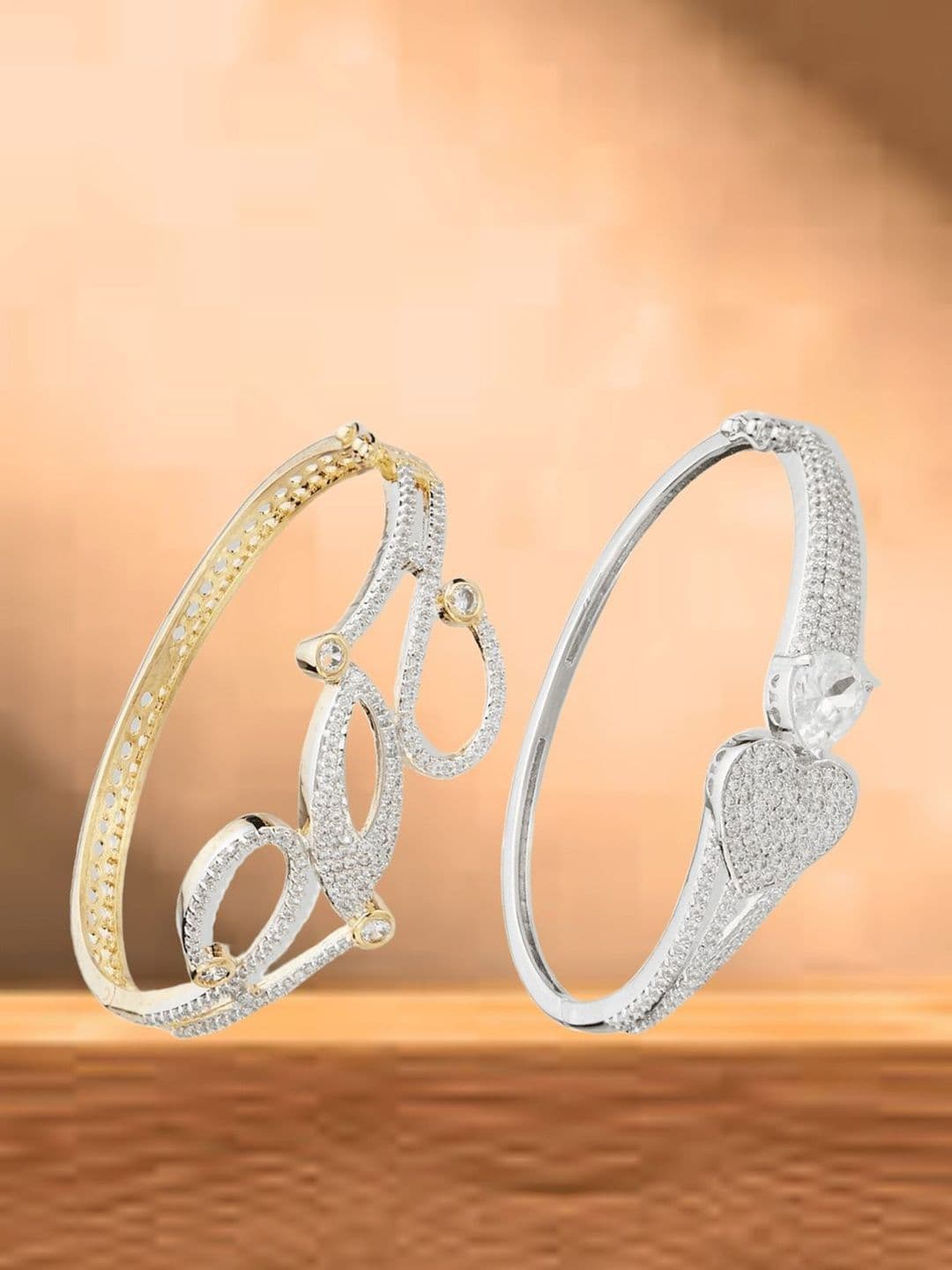 ATIBELLE Women 2 Brass Cubic Zirconia Silver-Plated Link Bracelet