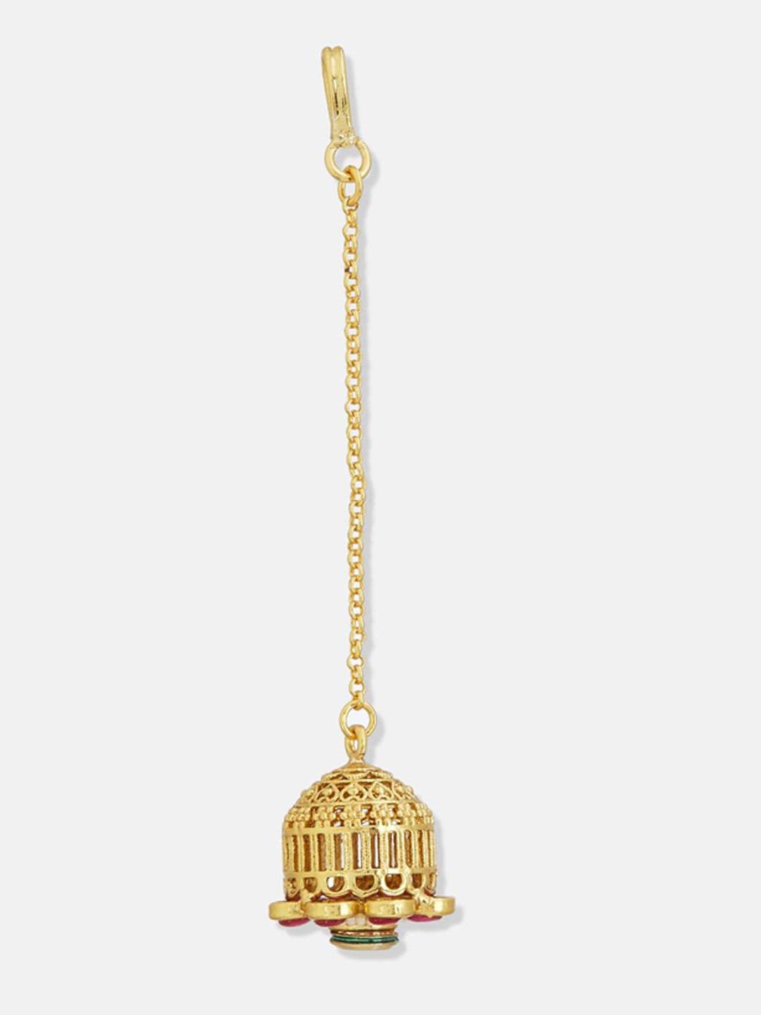 ATIBELLE Set of 2 Gold-Plated Stone Studded and Rajasthani Borla Beaded Maang Tikkas thumbnail 4