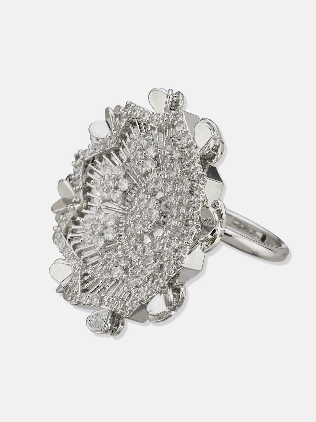 ATIBELLE Set Of 2 Silver-Plated Cubic Zirconia Studded Fusion Finger Rings thumbnail 4