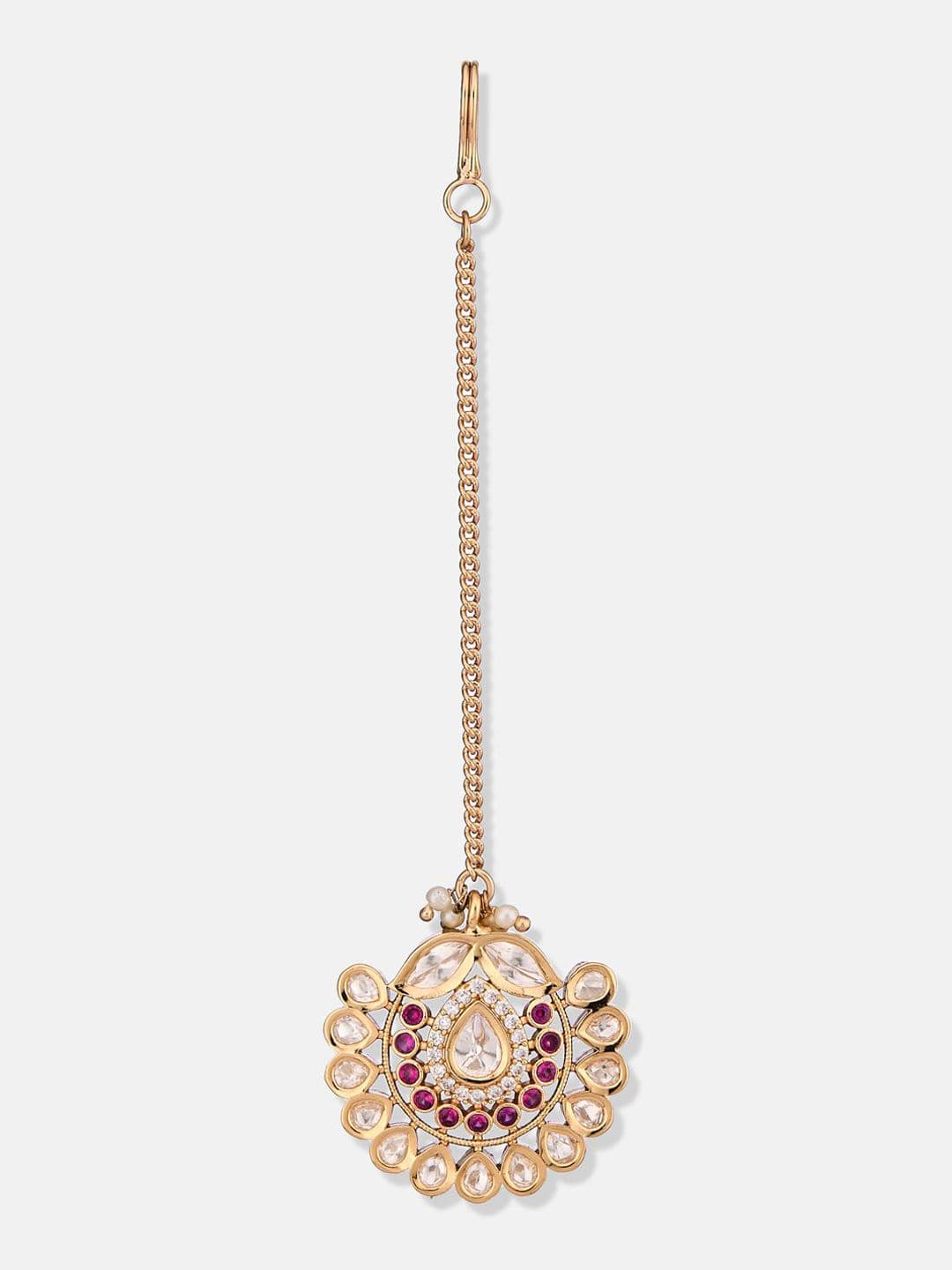 ATIBELLE Rose Gold-Plated Kundan Studded Maang Tikka Head Jewellery thumbnail 4