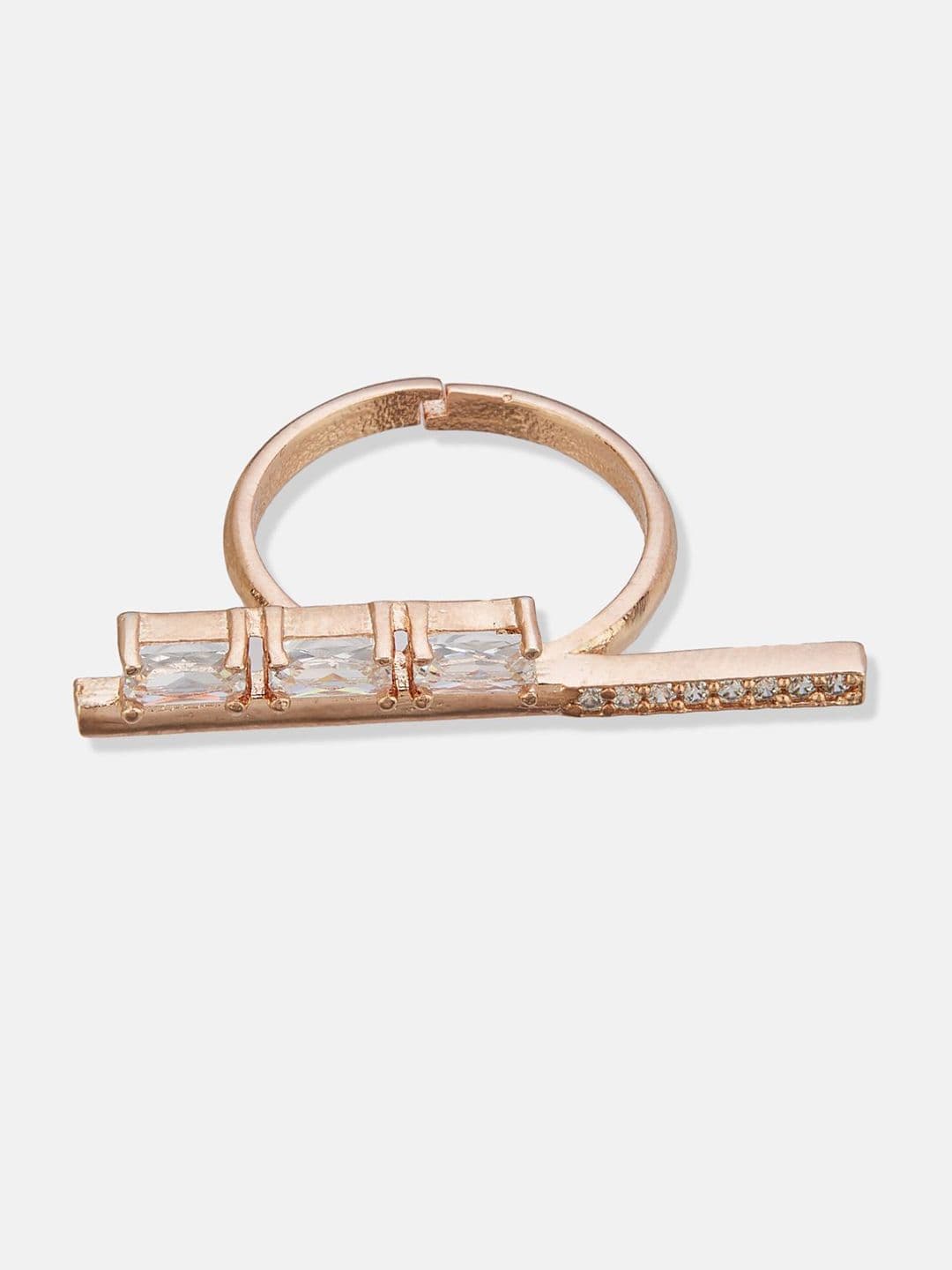 ATIBELLE Set Of 2 Rose Gold-Plated Cubic Zirconia Studded Dazzling Finger Rings thumbnail 2