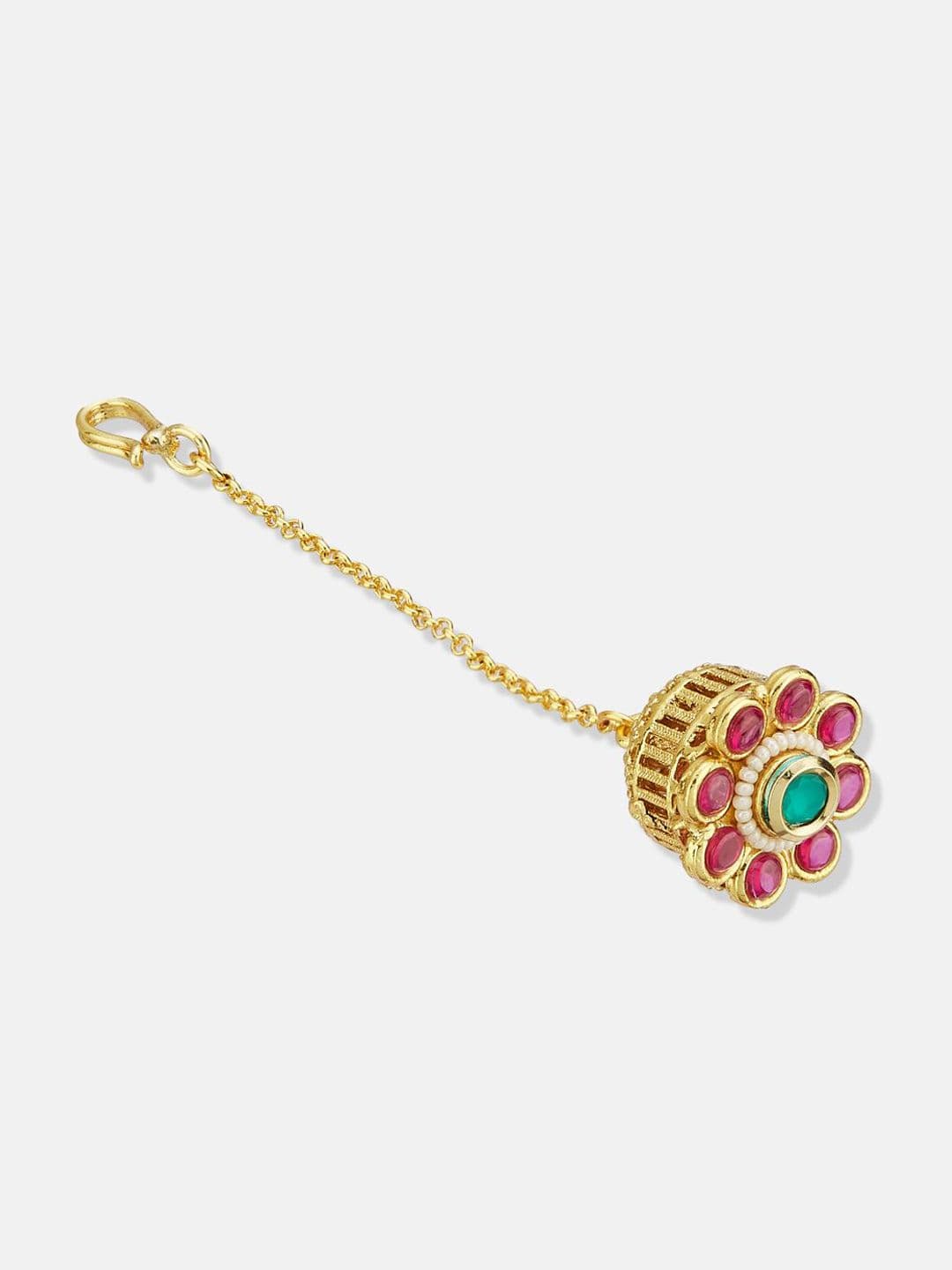 ATIBELLE Rose Gold-Plated Kundan Studded Maang Tikka Head Jewellery thumbnail 6