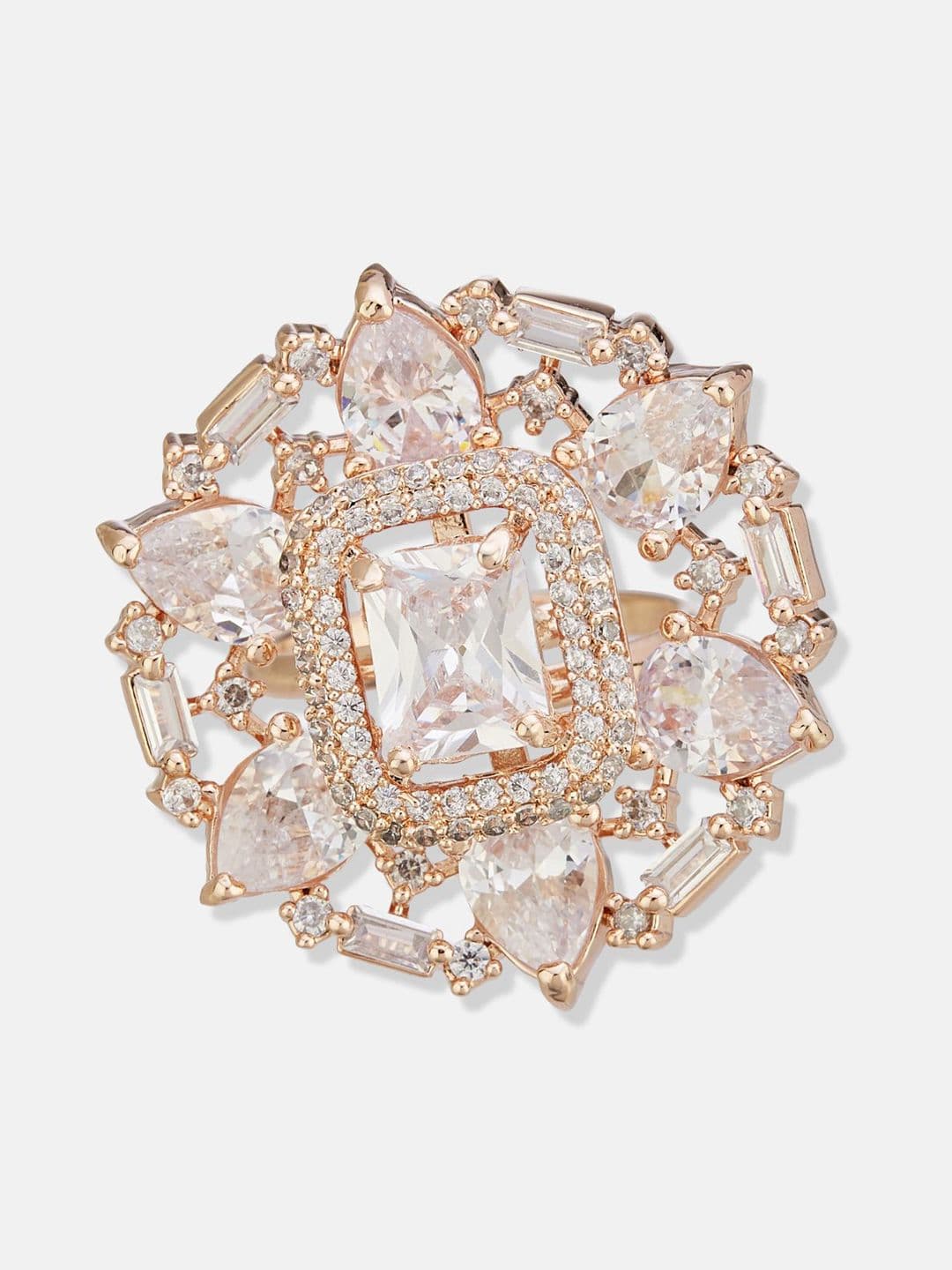 ATIBELLE Set Of 2 Rose Gold-Plated Cubic Zirconia Studded Fusion Finger Ring thumbnail 2