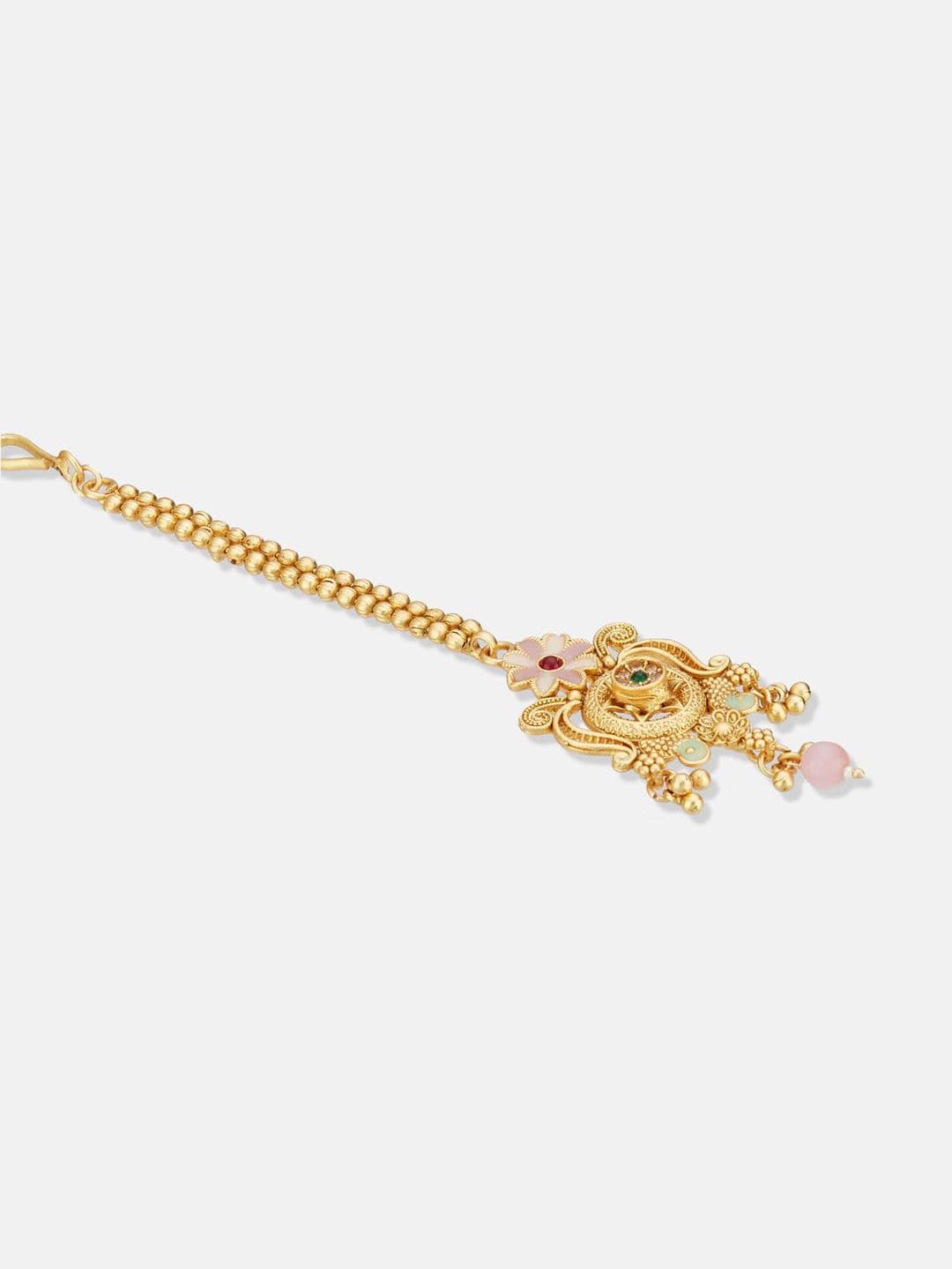 ATIBELLE Set of 2 Gold-Plated Stone Studded and Rajasthani Borla Beaded Maang Tikkas thumbnail 4