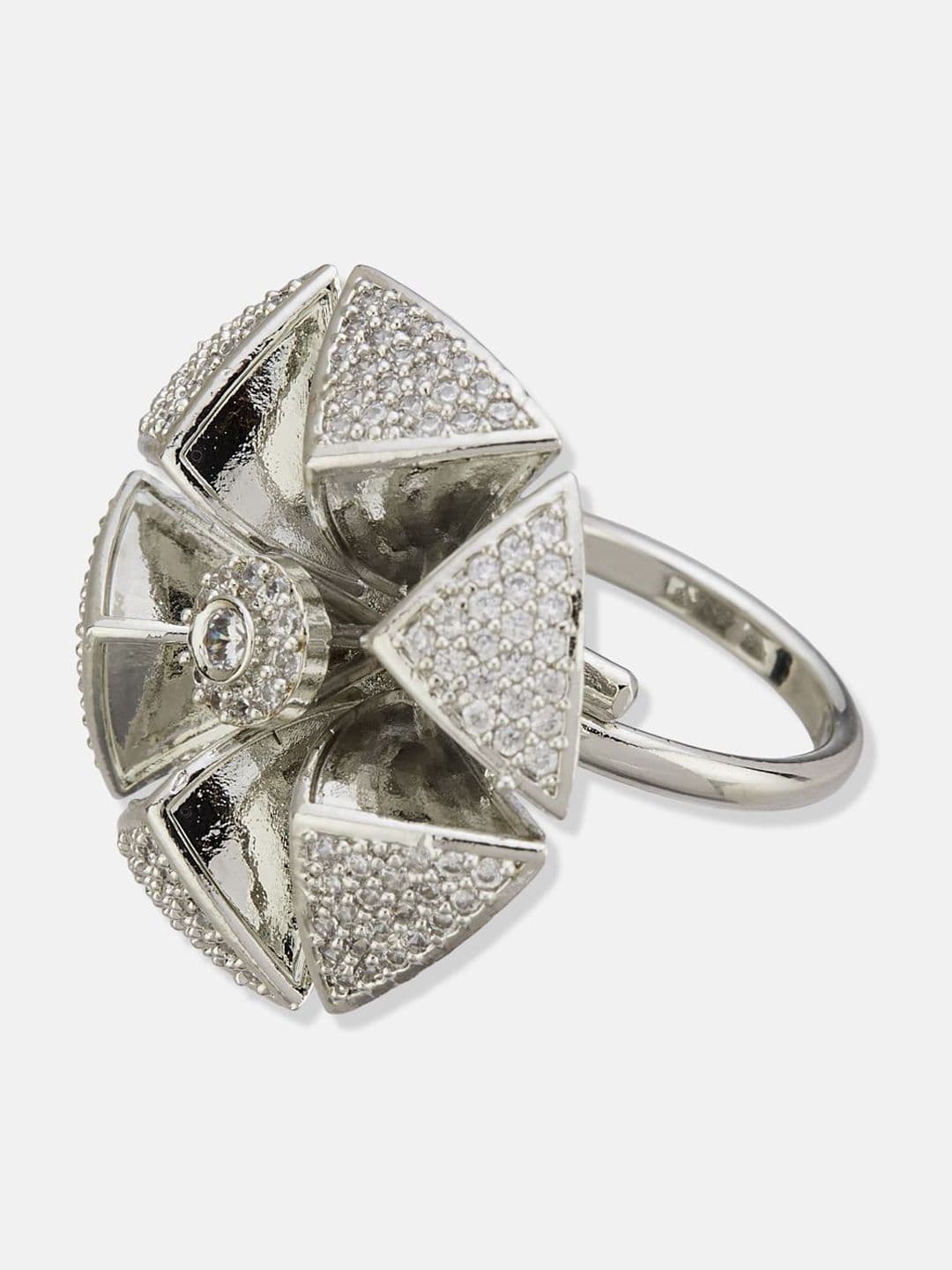 ATIBELLE Set Of 2 Silver-Plated Cubic Zirconia Studded Dazzling Finger Rings thumbnail 5