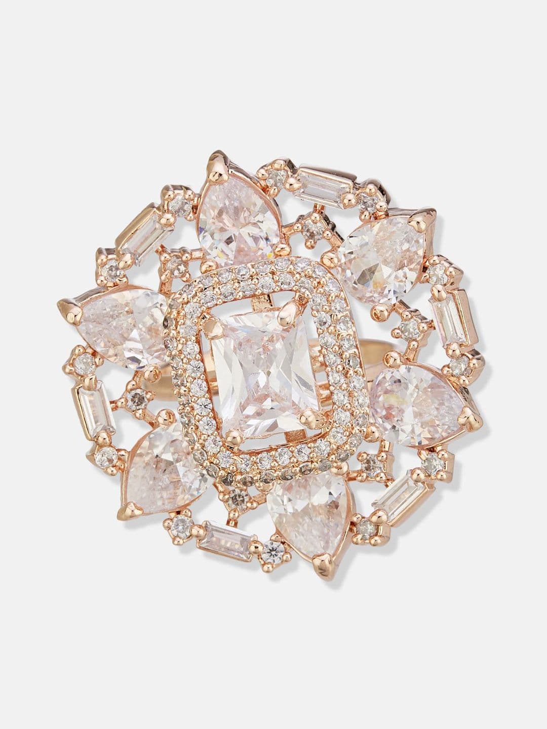 ATIBELLE Set Of 2 Rose Gold-Plated Cubic Zirconia Studded Fusion Finger Rings thumbnail 2