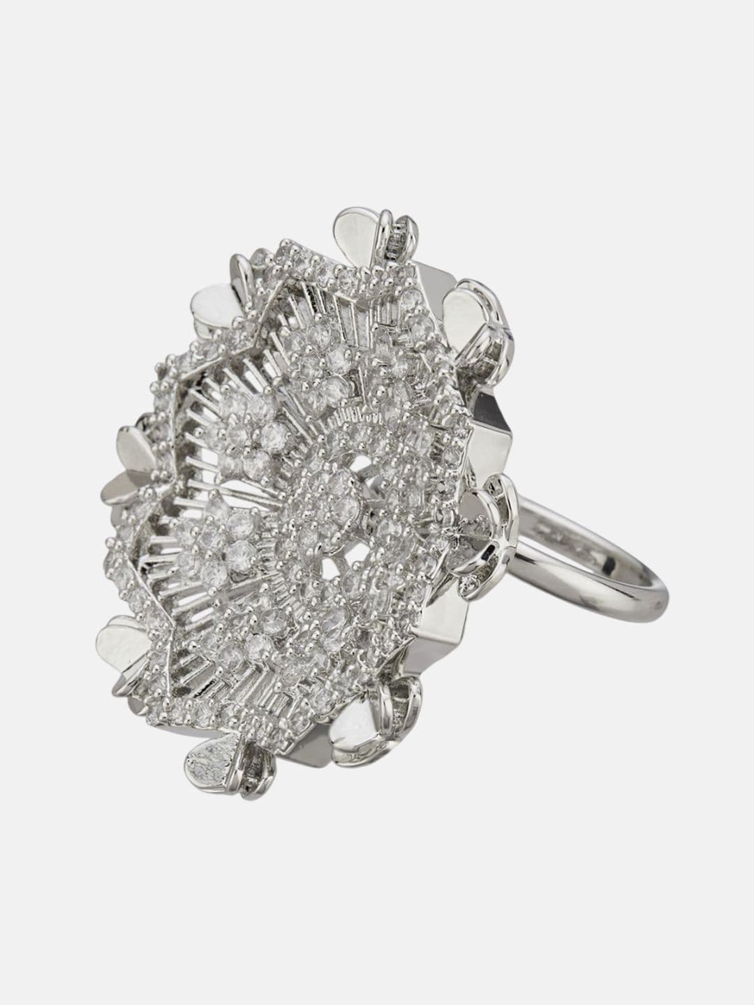 ATIBELLE Set Of 2 Silver-Plated Cubic Zirconia Studded Fusion Finger Rings thumbnail 4