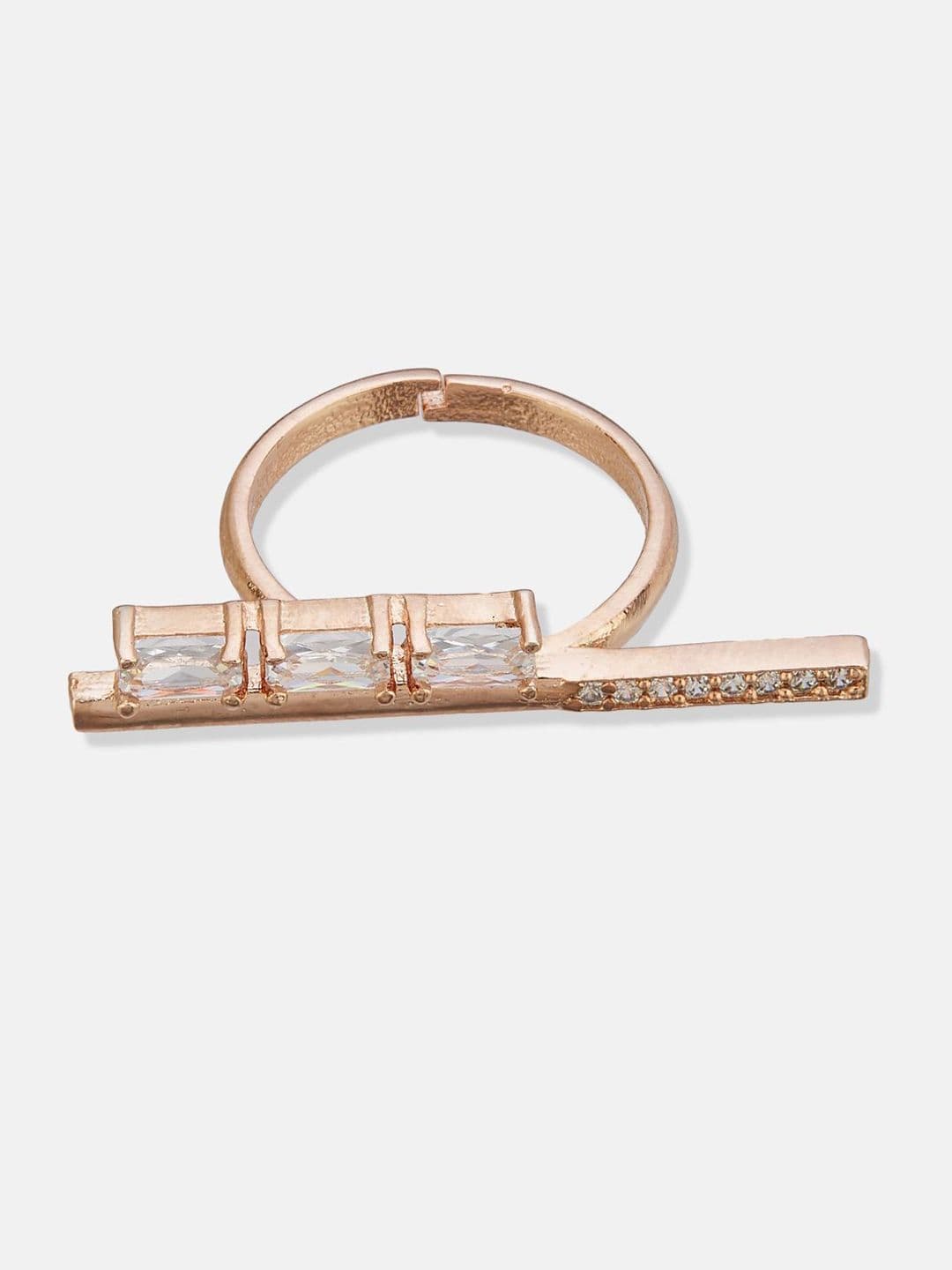 ATIBELLE Set Of 2 Rose Gold-Plated Cubic Zirconia Studded Fusion Finger Ring thumbnail 4