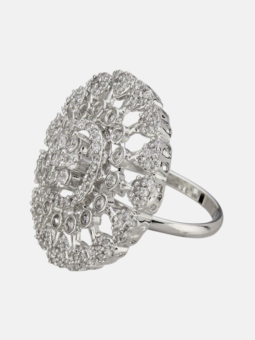 ATIBELLE Set Of 2 Silver-Plated Cubic Zirconia Studded Floral-Shaped Finger Rings thumbnail 5