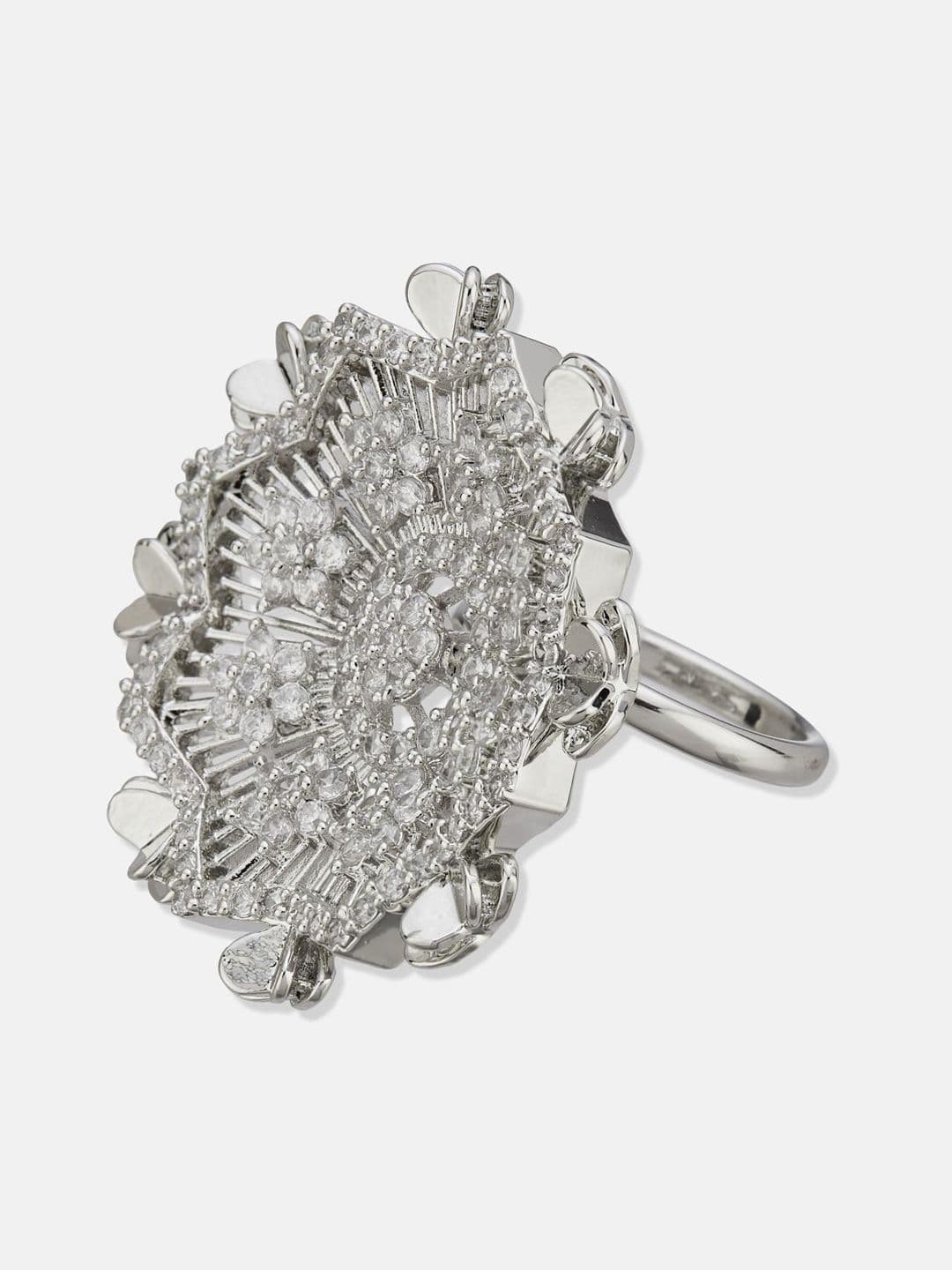 ATIBELLE Set Of 2 Silver-Plated Cubic Zirconia Studded Finger Rings thumbnail 5