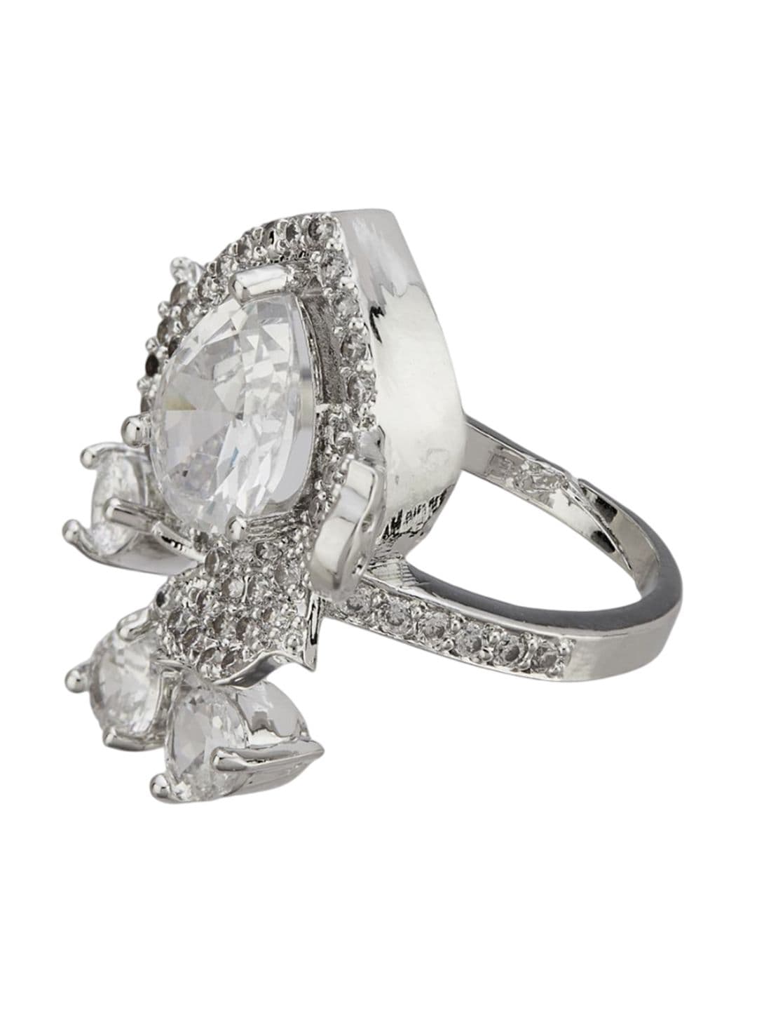 ATIBELLE Set Of 2 Silver-Plated Cubic Zirconia Studded Floral-Shaped Finger Rings thumbnail 3
