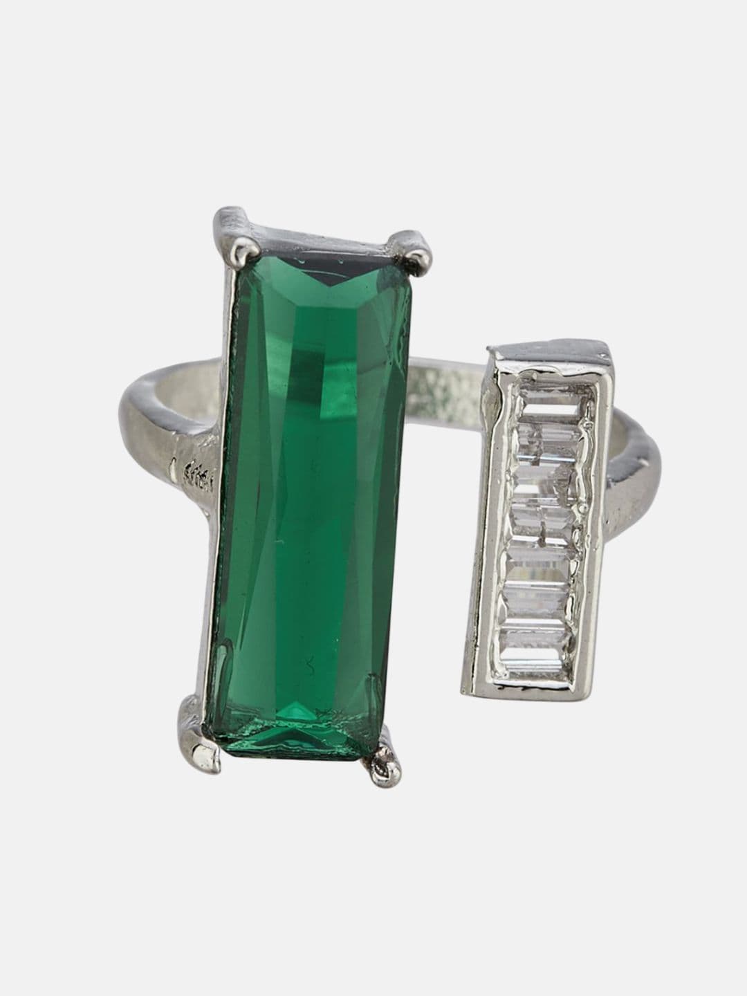 ATIBELLE Set Of 2 Silver-Plated Cubic Zirconia Studded Fusion Finger Rings thumbnail 3
