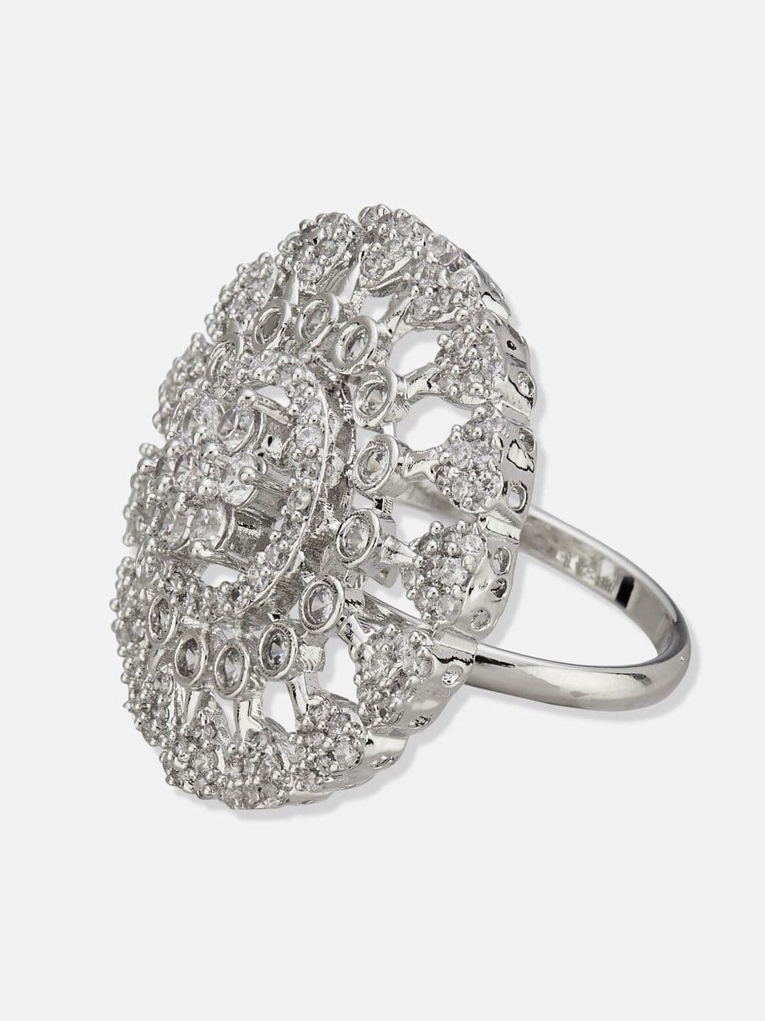 ATIBELLE Set Of 2 Rose Gold-Plated Cubic Zirconia Studded Floral Finger Ring thumbnail 5