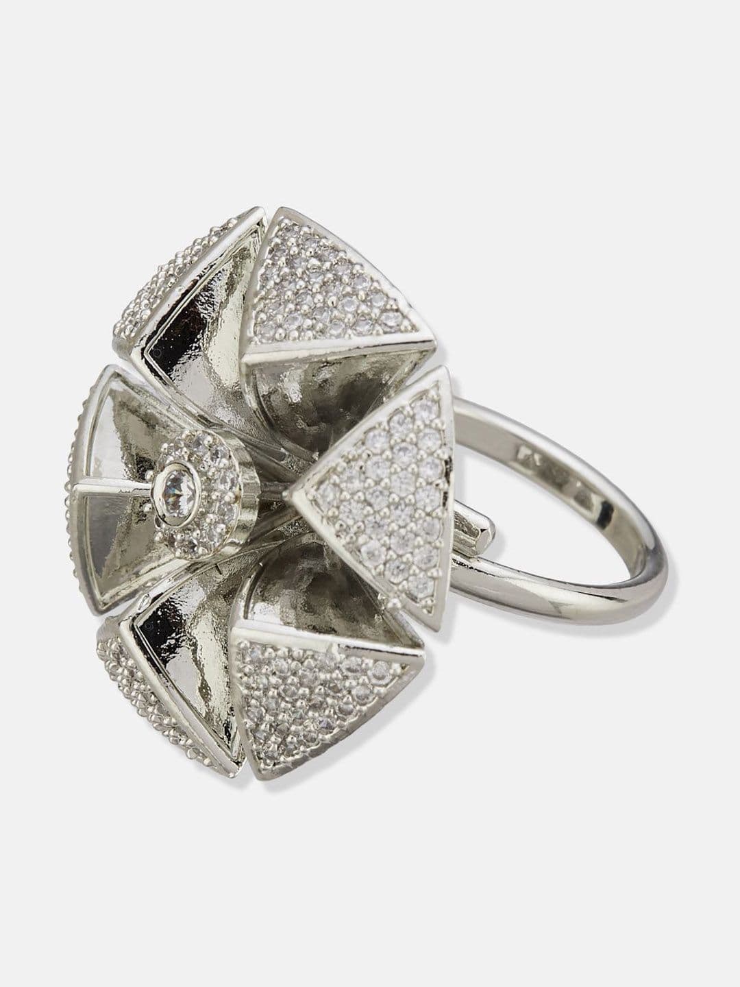 ATIBELLE Set Of 2 Rose Gold-Plated Cubic Zirconia Studded Fusion Finger Rings thumbnail 5