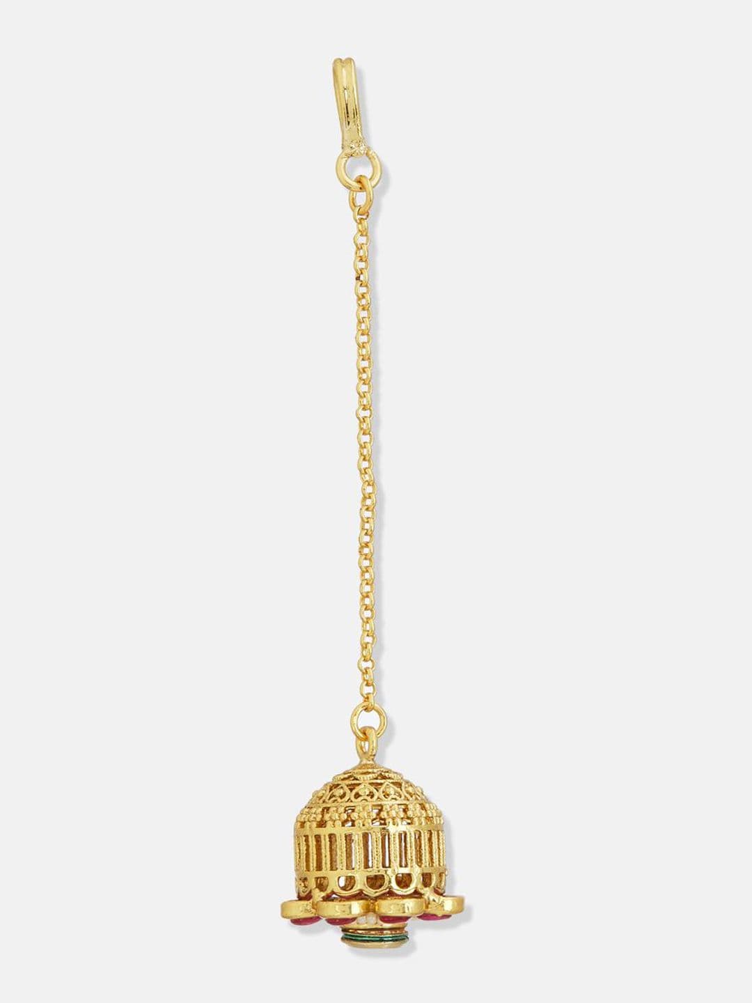 ATIBELLE Rose Gold-Plated Kundan Studded Maang Tikka Head Jewellery thumbnail 3