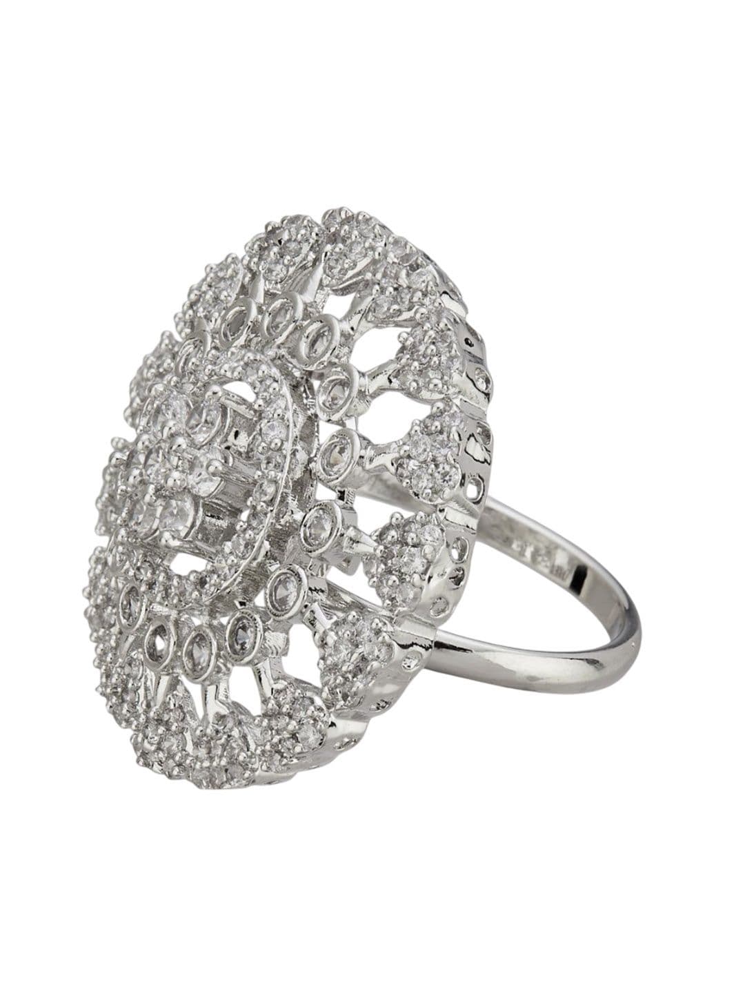 ATIBELLE Set Of 2 Silver-Plated Cubic Zirconia Studded Floral-Shaped Finger Rings thumbnail 5
