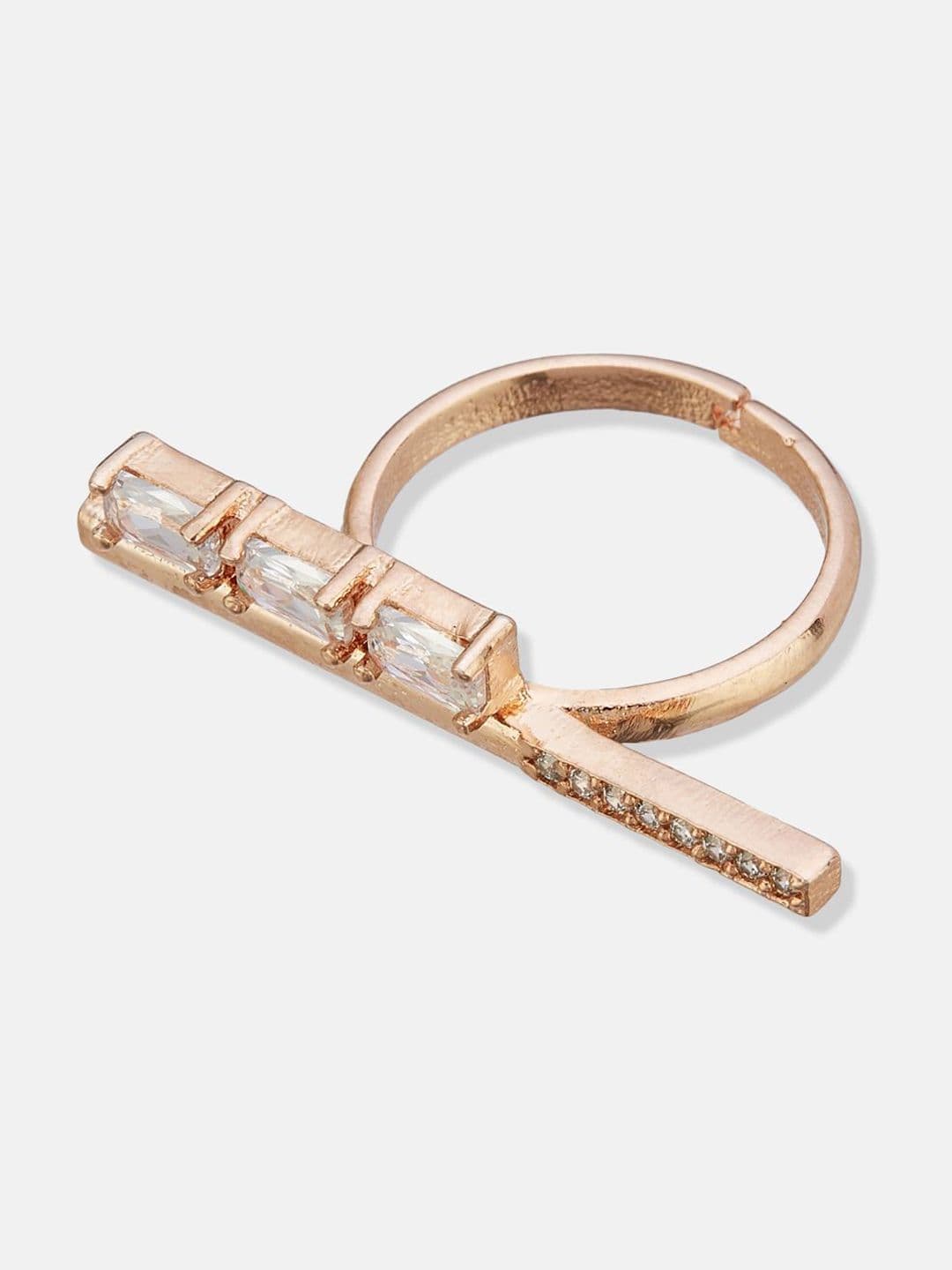 ATIBELLE Set Of 2 Rose Gold-Plated Cubic Zirconia Studded Dazzling Finger Rings thumbnail 4