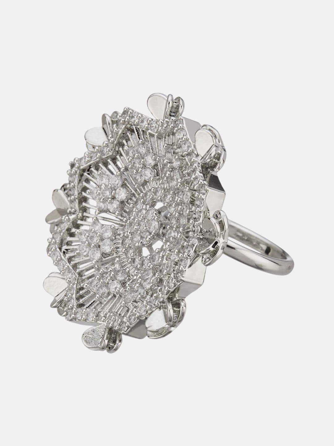 ATIBELLE Set Of 2 Silver-Plated Cubic Zirconia Studded Dazzling Finger Rings thumbnail 5