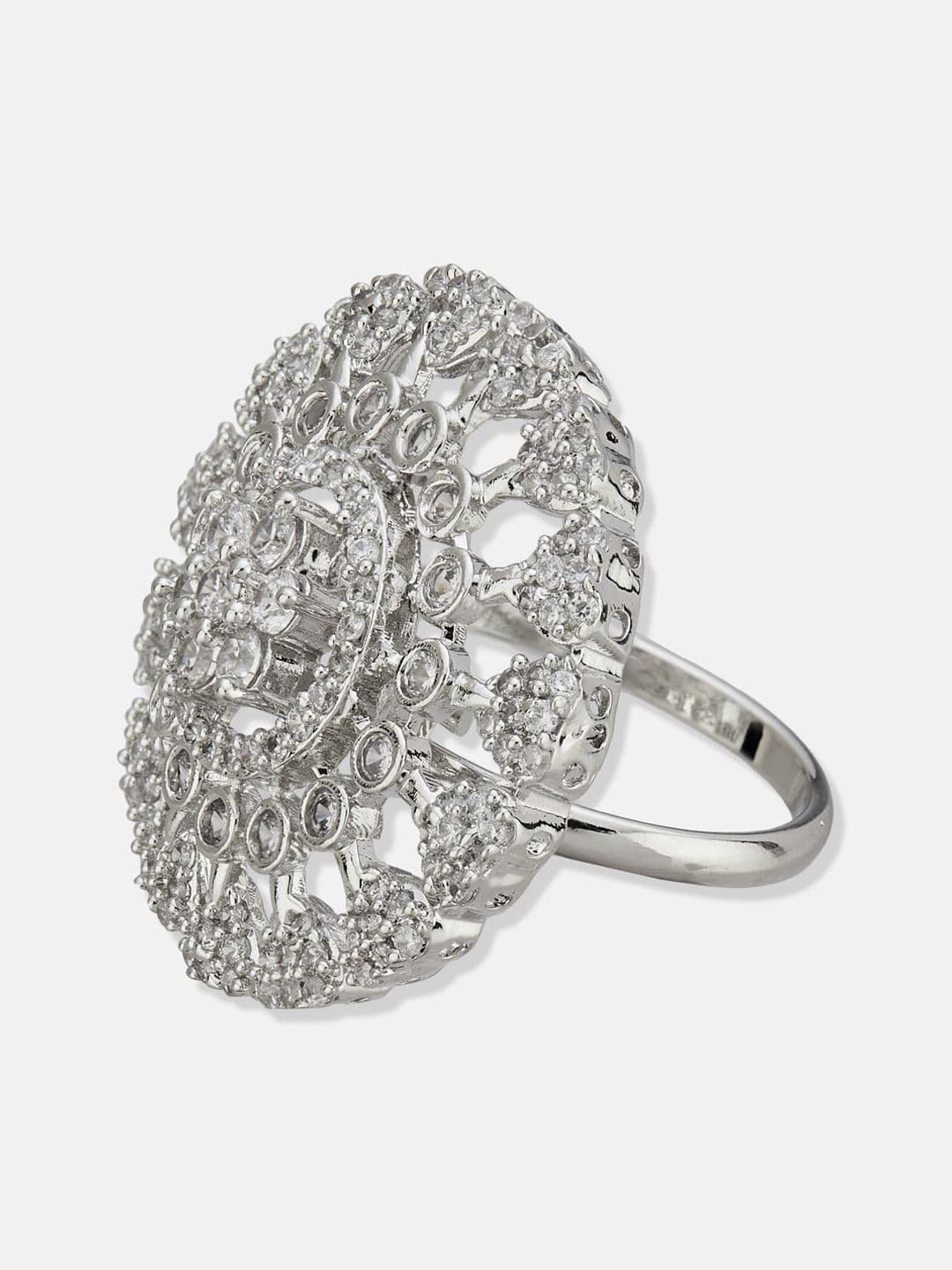 ATIBELLE Set Of 2 Sliver-Plated Cubic Zirconia-Studded Finger Ring thumbnail 5