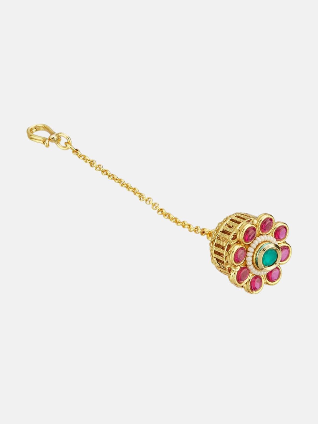 ATIBELLE Set of 2 Gold-Plated Stone Studded and Rajasthani Borla Beaded Maang Tikkas thumbnail 5