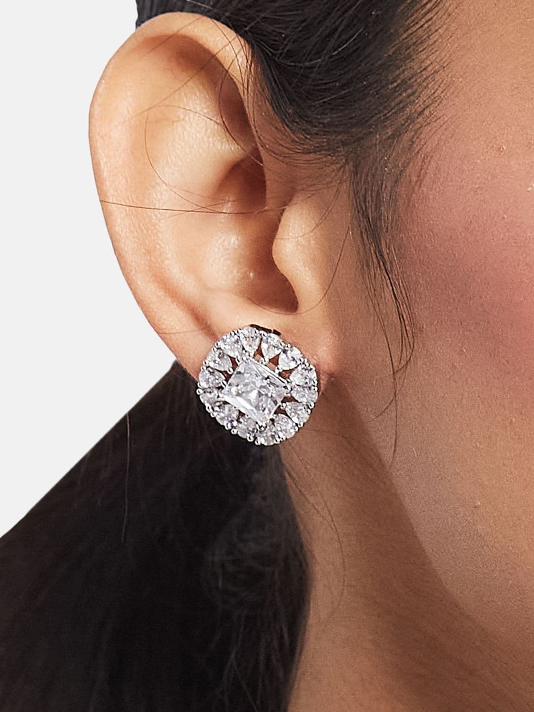 ATIBELLE Set of 2 Silver Plated Contemporary Cubic Zirconia Studded thumbnail 6