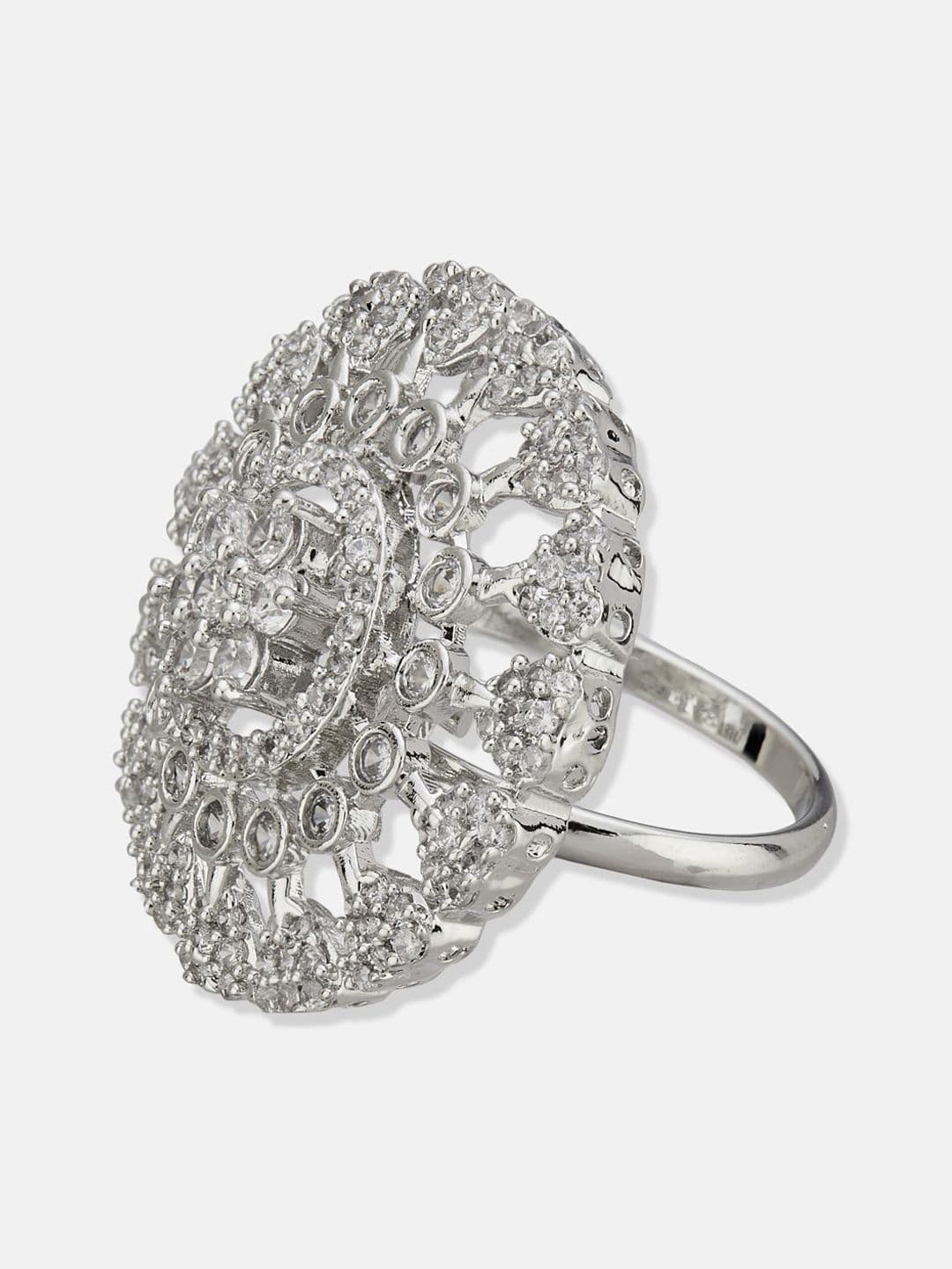 ATIBELLE Set Of 2 Silver-Plated Cubic Zirconia Studded Fusion Finger Rings thumbnail 5