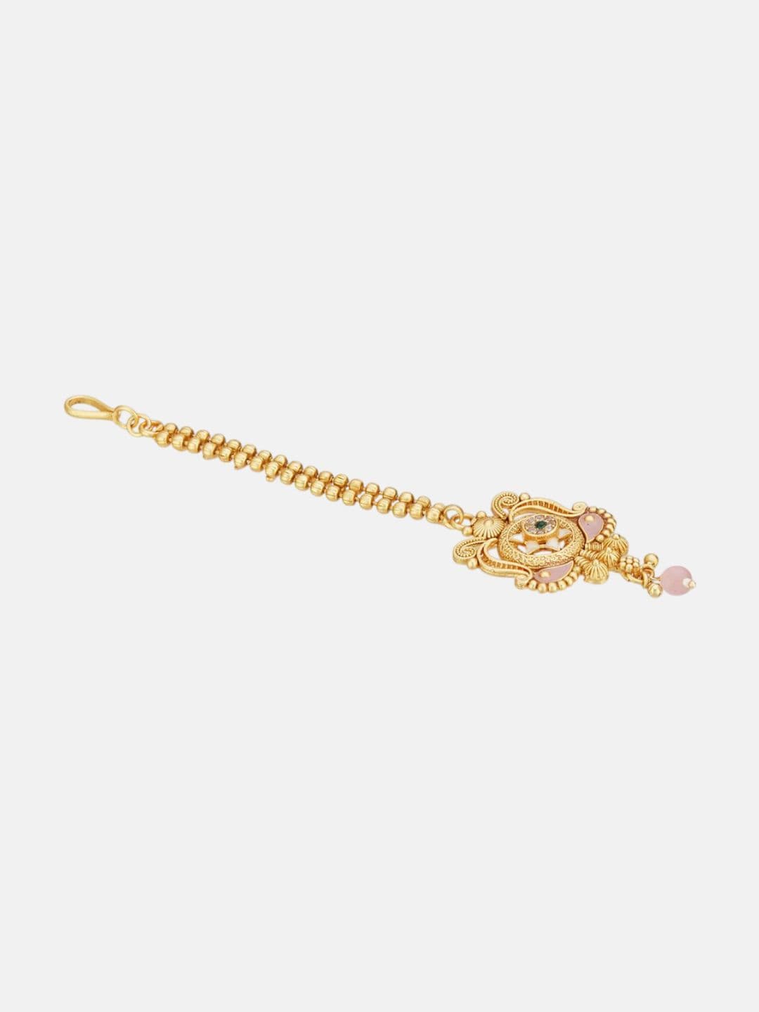ATIBELLE Set of 2 Gold-Plated Stone Studded and Rajasthani Borla Beaded Maang Tikkas thumbnail 4