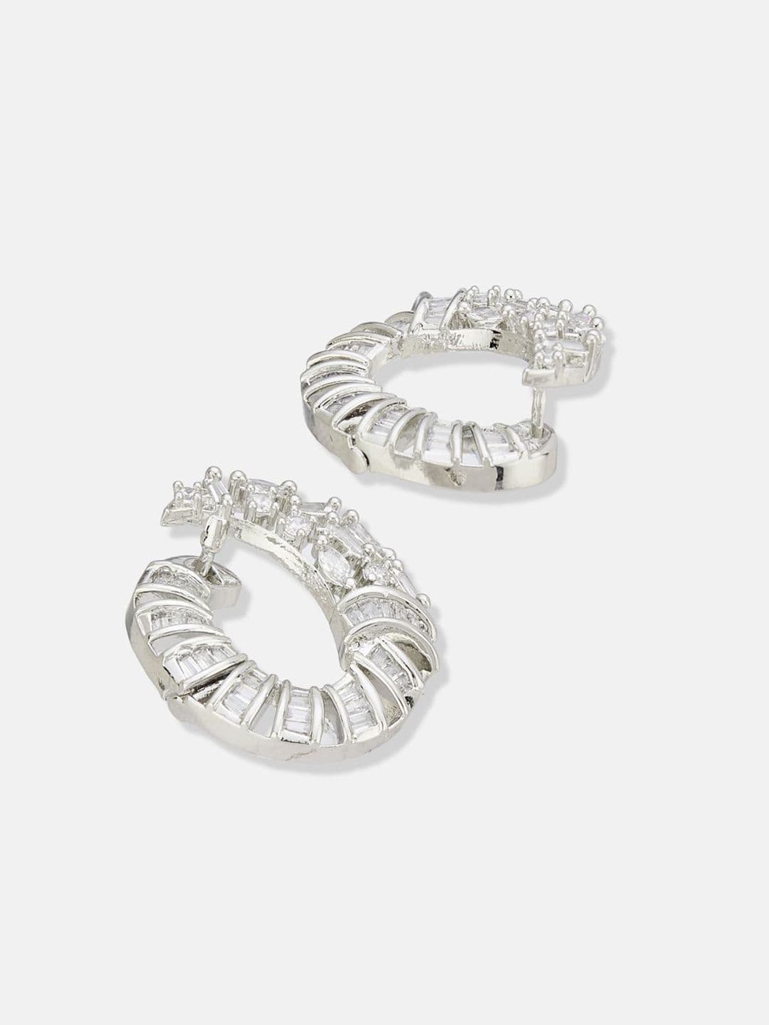 ATIBELLE Set of 2 Silver Plated Contemporary Cubic Zirconia Studded thumbnail 4