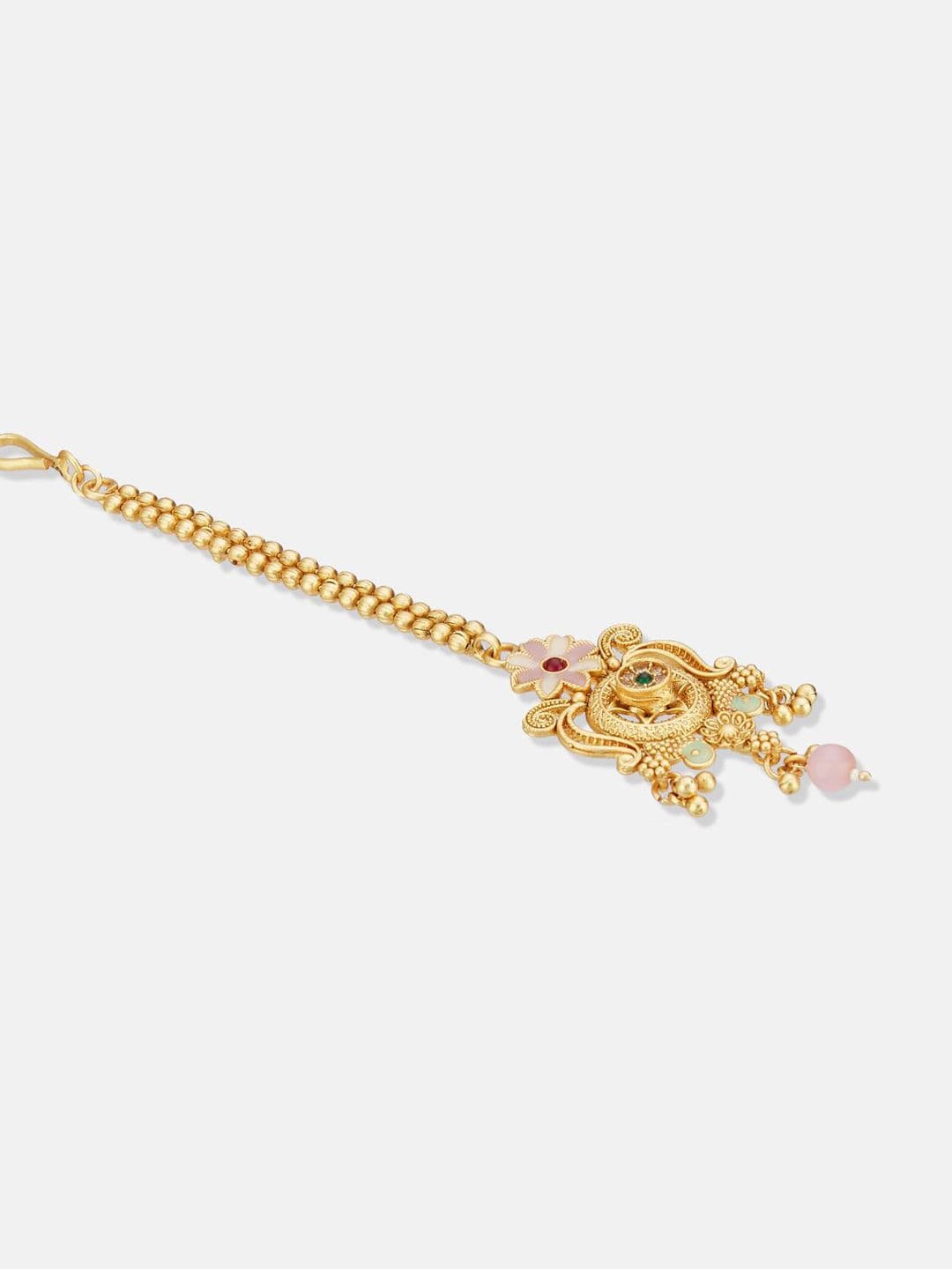 ATIBELLE Set of 2 Gold-Plated Stone Studded and Rajasthani Borla Beaded Maang Tikkas thumbnail 4