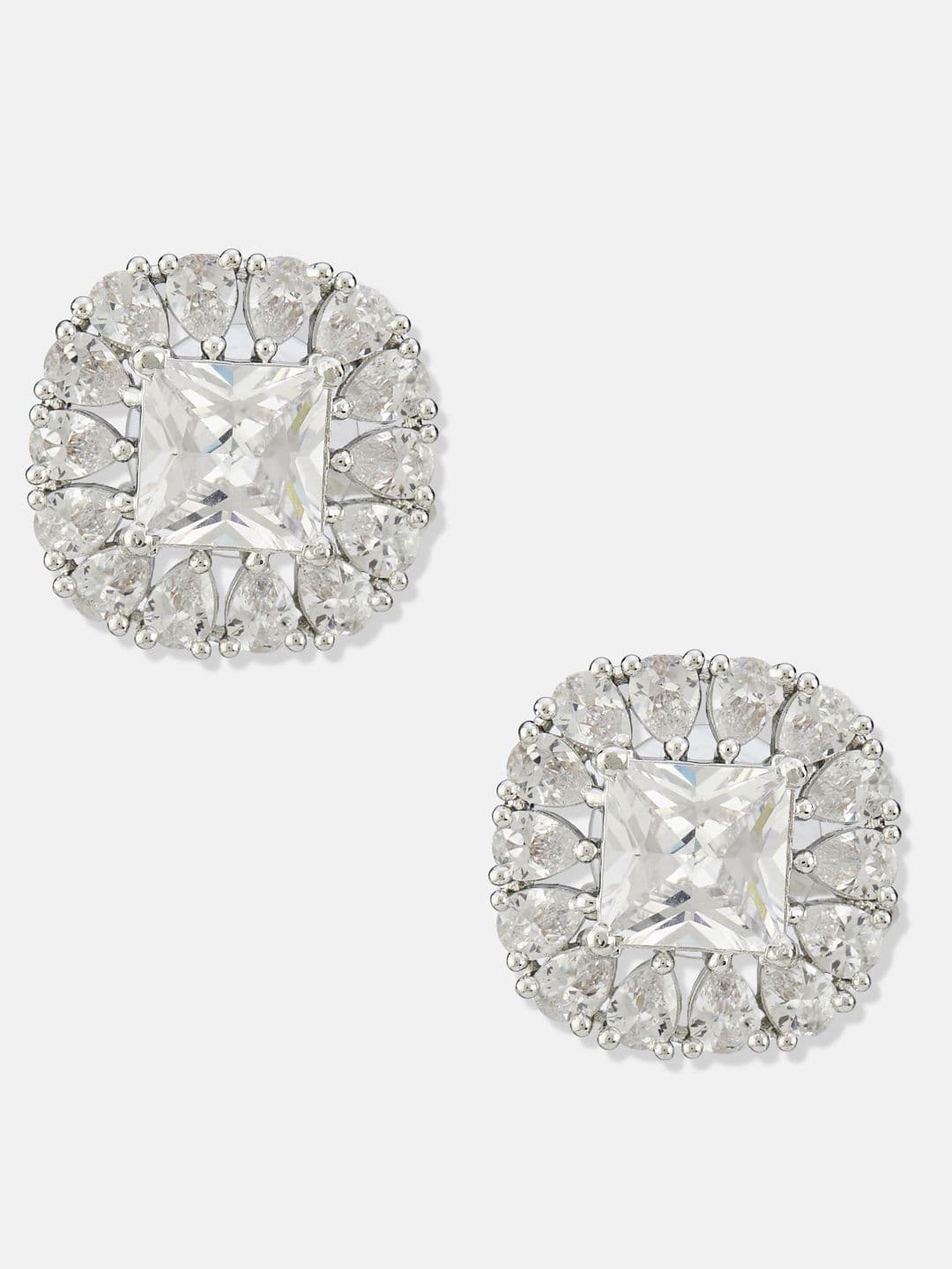 ATIBELLE Set of 2 Silver Plated Contemporary Cubic Zirconia Studded thumbnail 2