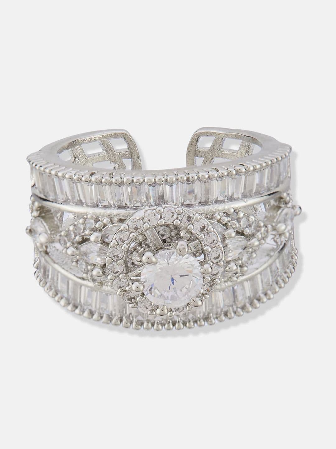 ATIBELLE Set Of 2 Silver Plated CZ Studded Finger Ring thumbnail 3
